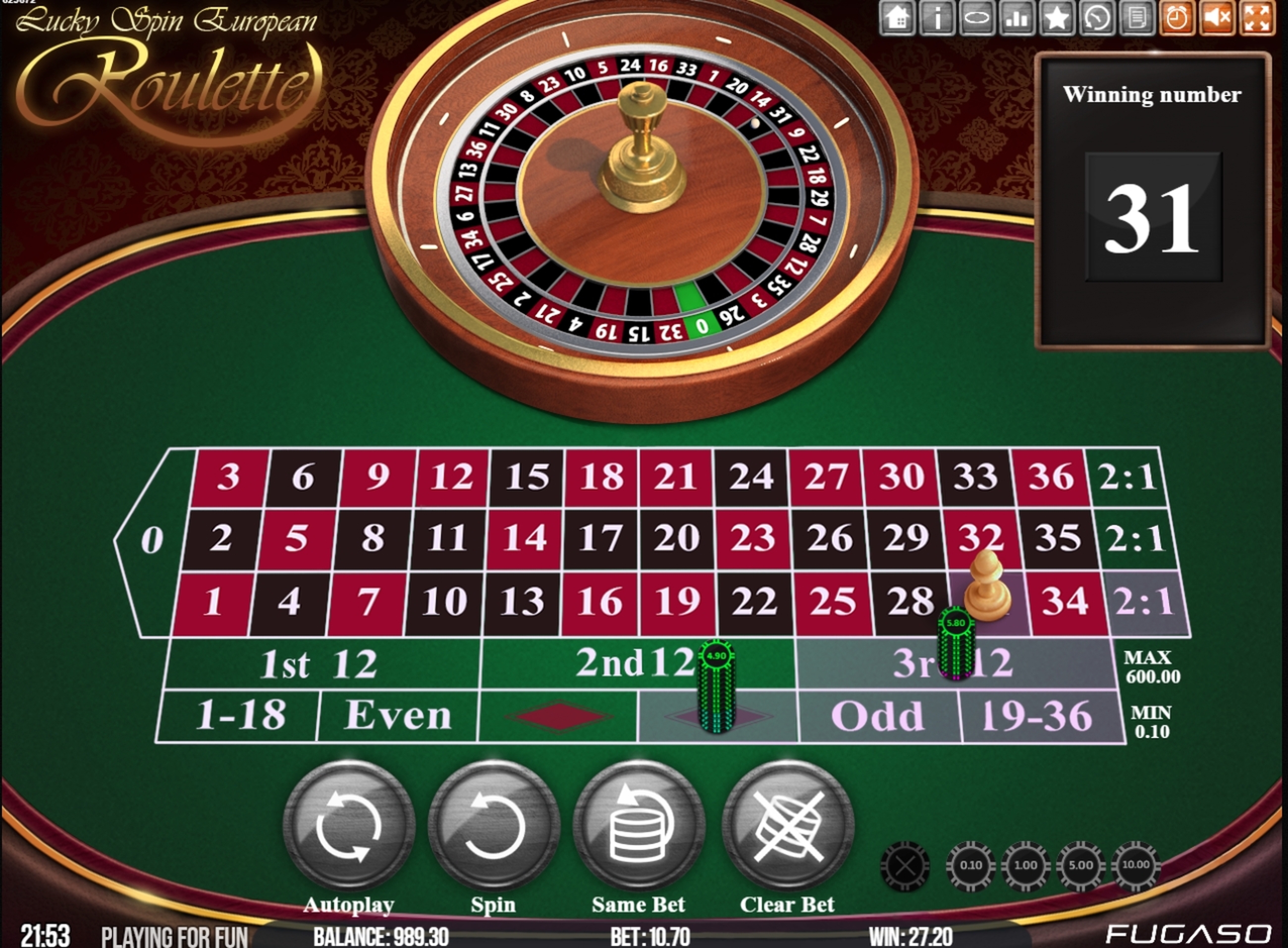 Win Money in Lucky Spin European Roulette Free Slot Game by Fugaso