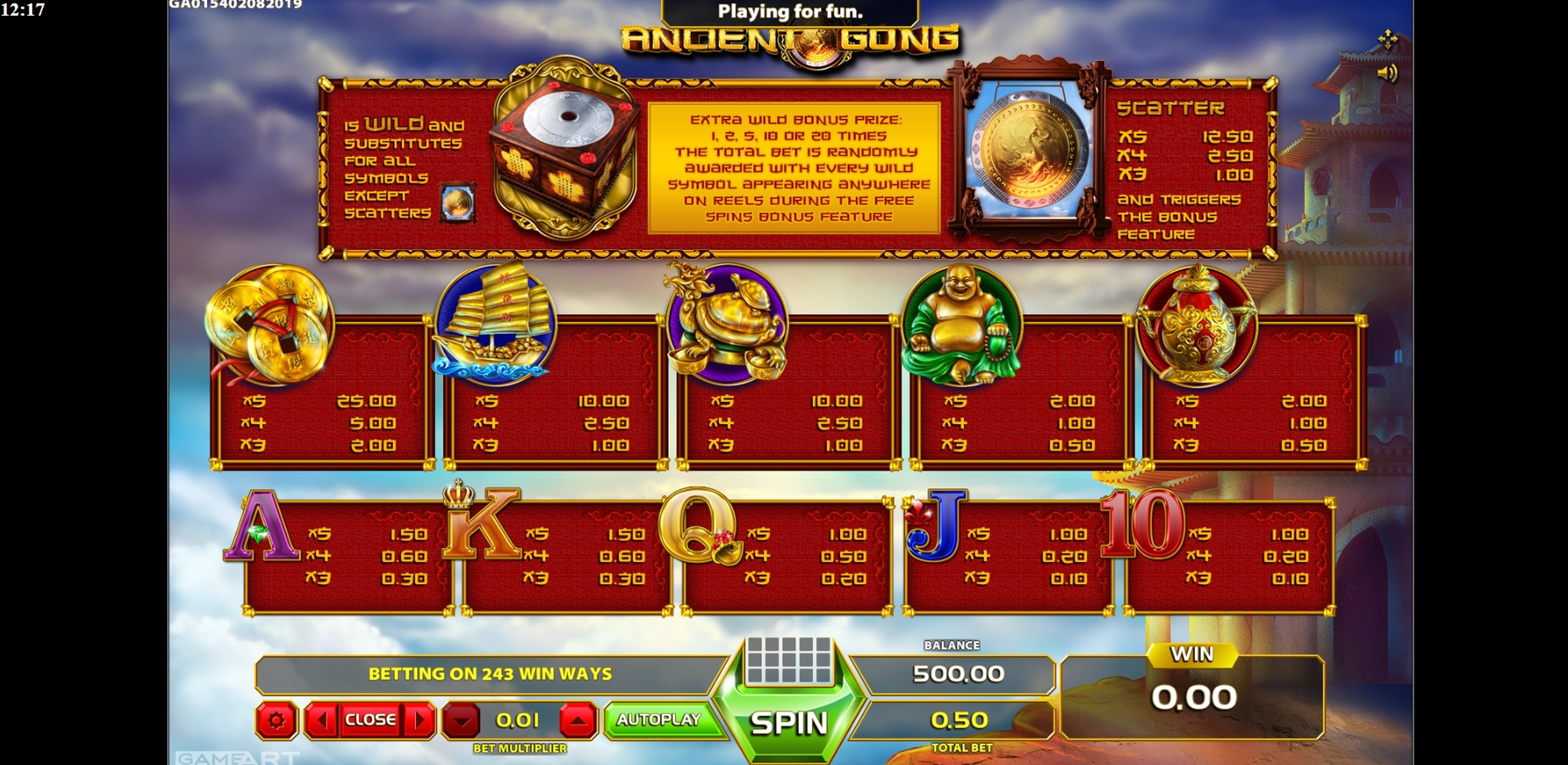 Info of Ancient Gong Slot Game by GameArt