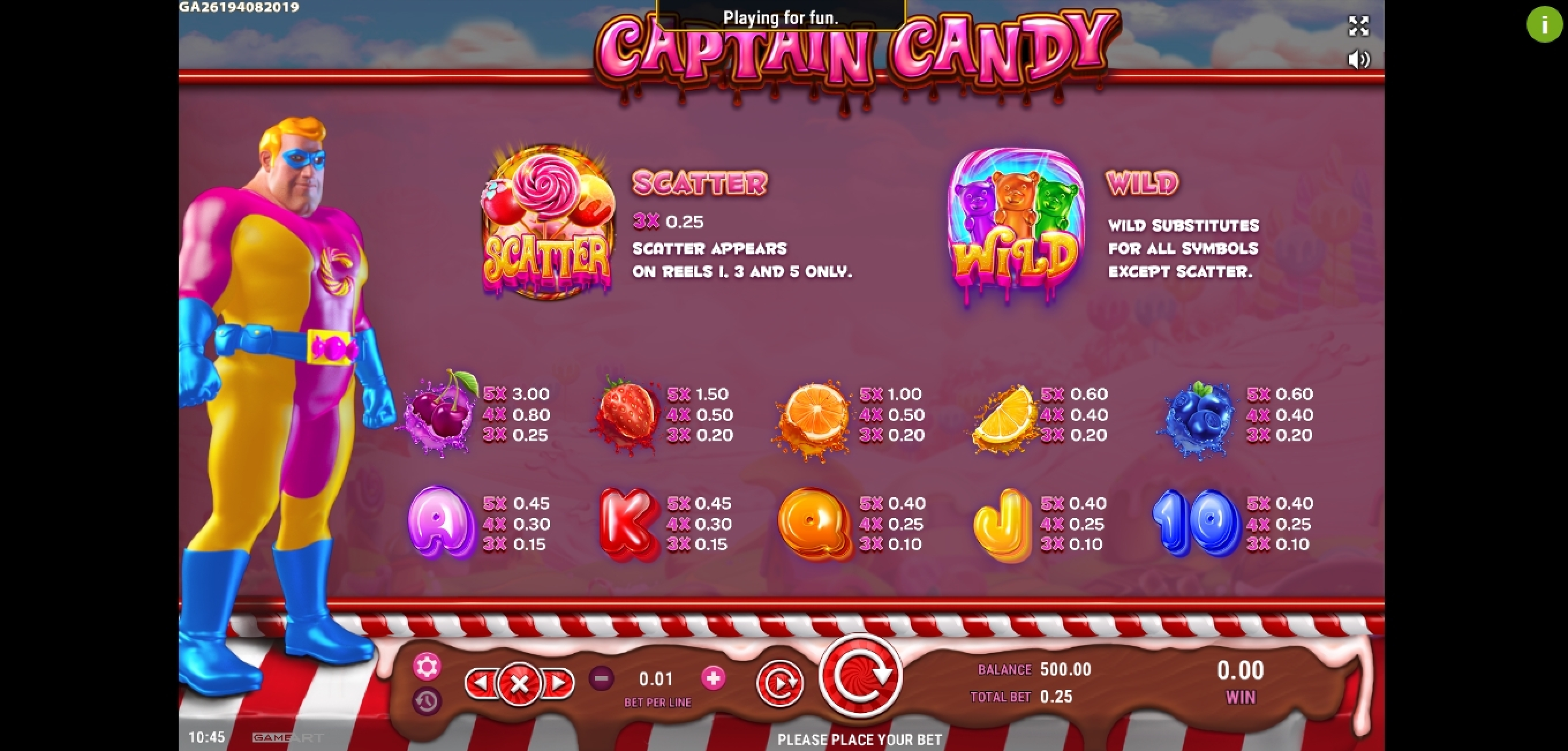 Info of Captain Candy Slot Game by GameArt