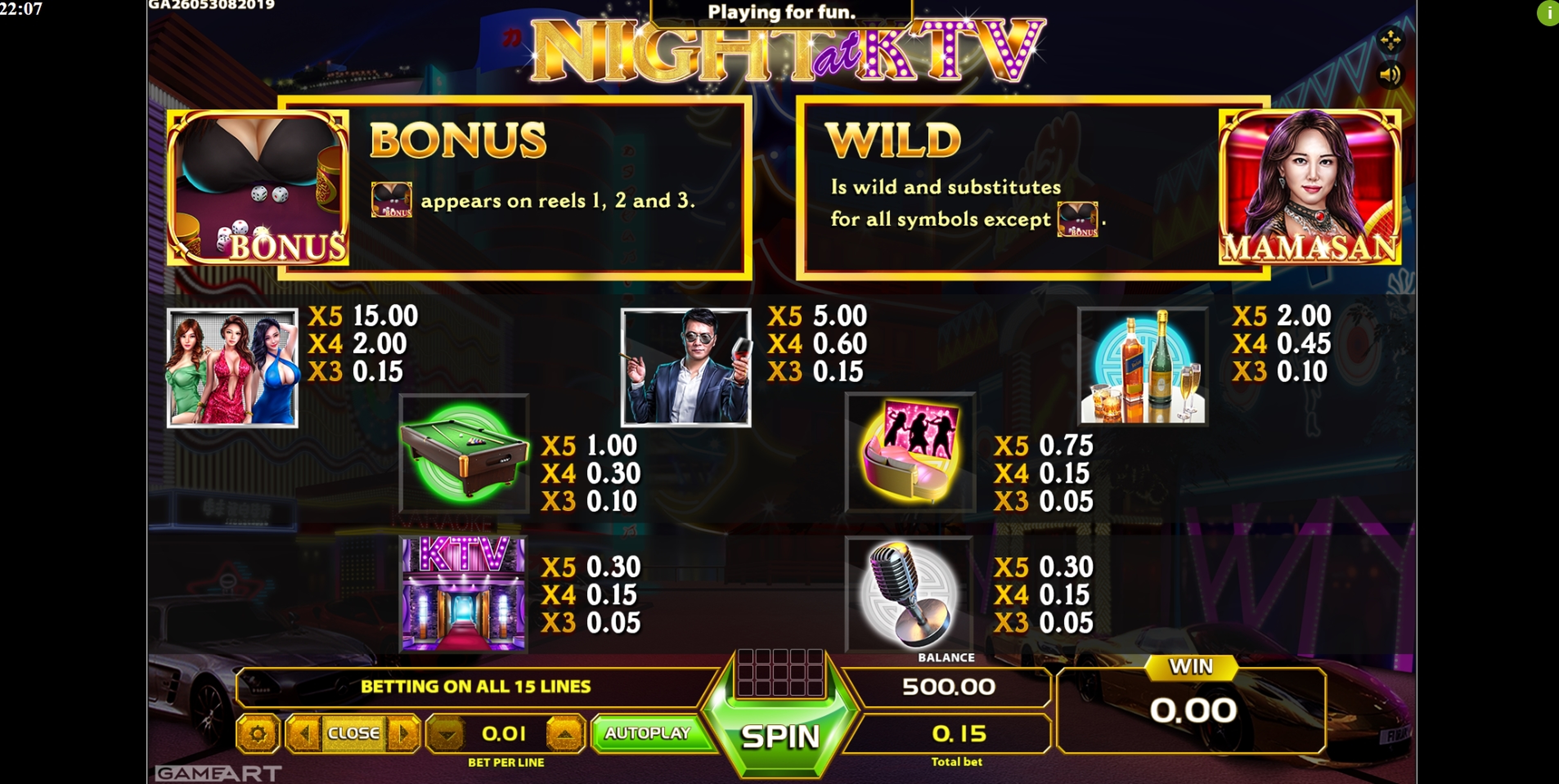 Info of Night at KTV Slot Game by GameArt