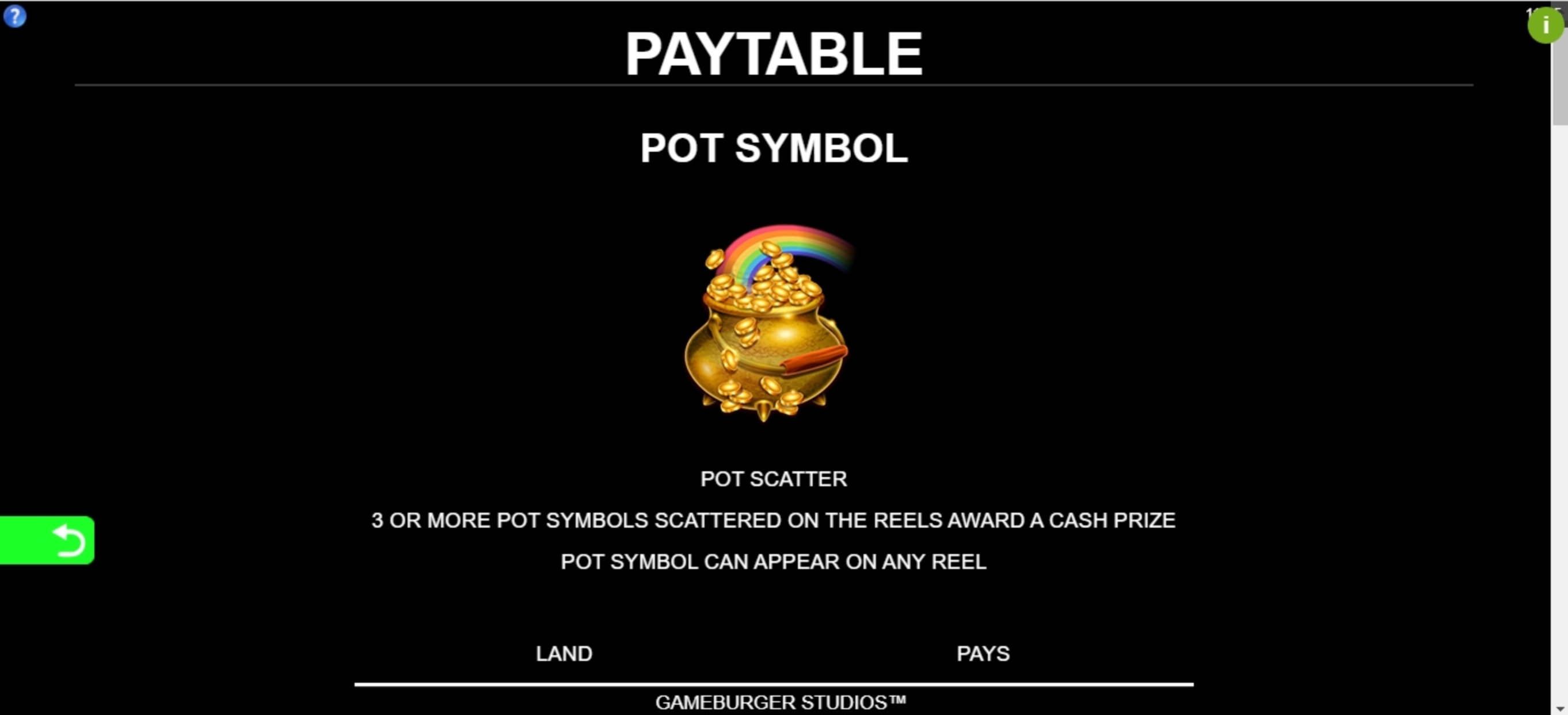 Info of 9 Pots of Gold Slot Game by Gameburger Studios