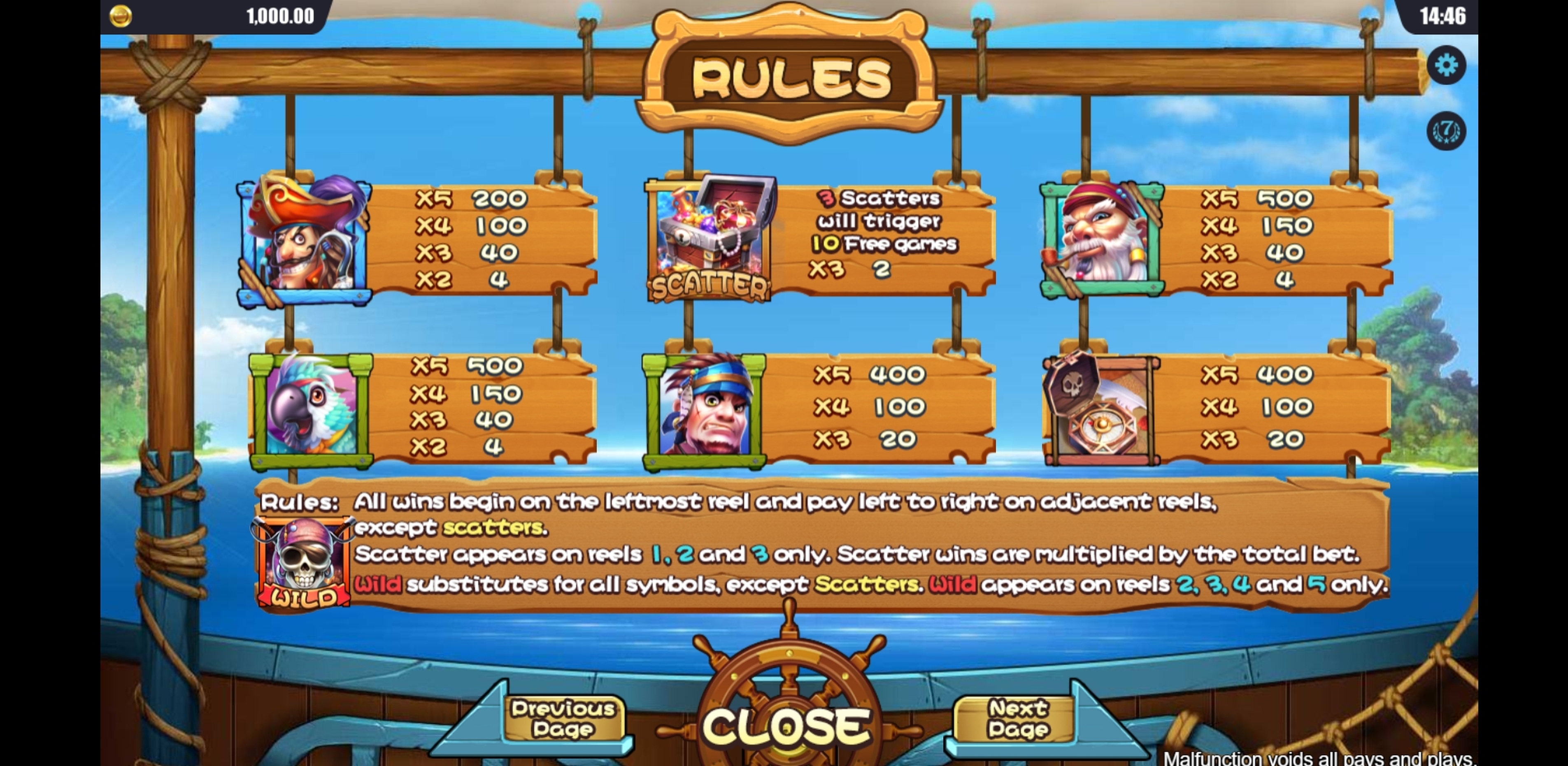 Info of Pirate's Treasure Slot Game by Gameplay Interactive