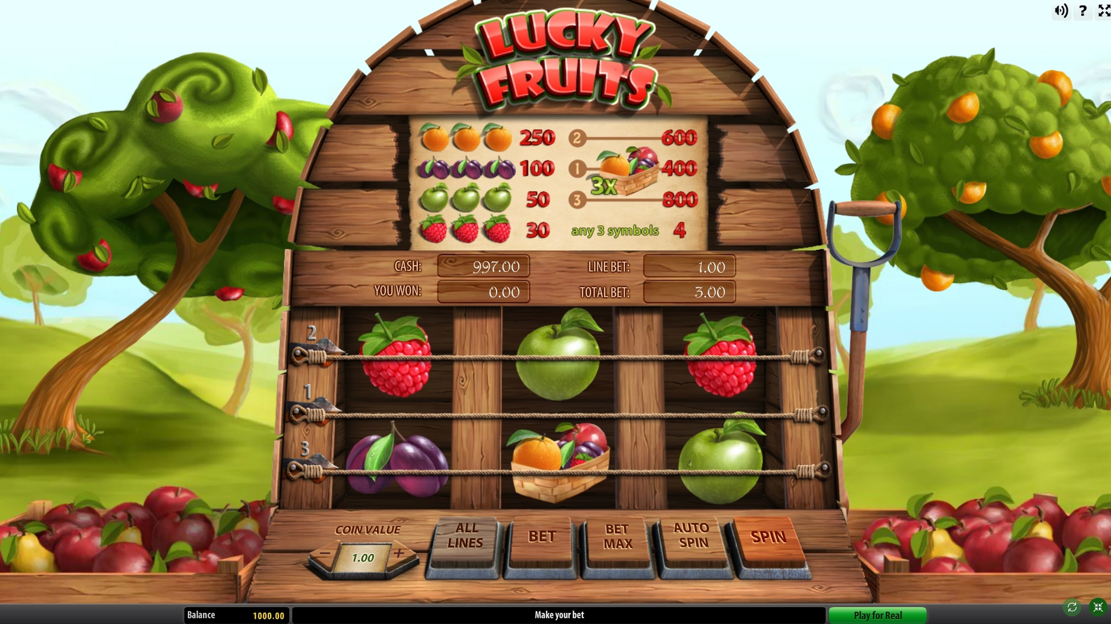 Reels in Lucky Fruits Slot Game by Gamescale Software