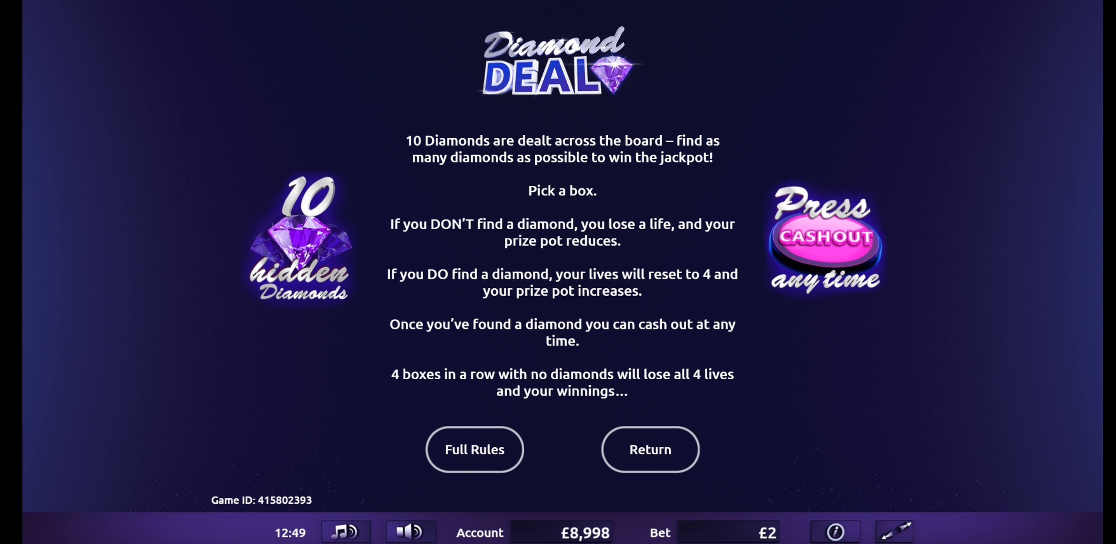 Info of Diamond Deal Slot Game by Gamevy