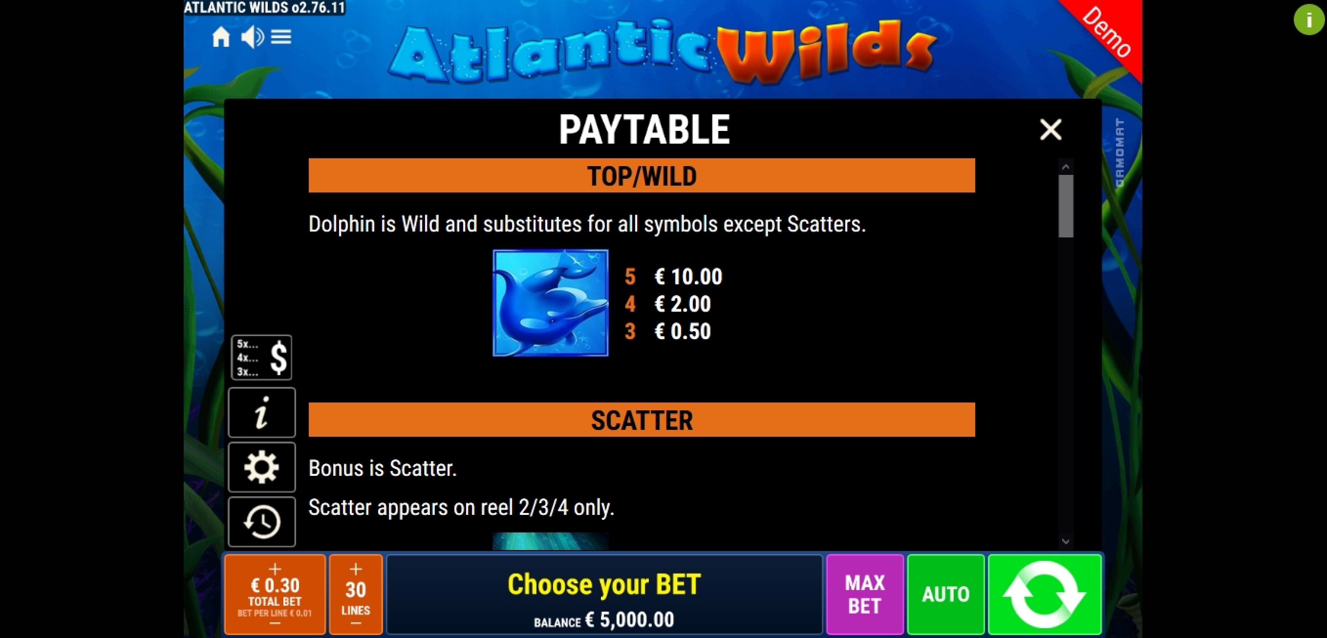 Info of Atlantic Wilds Slot Game by Gamomat