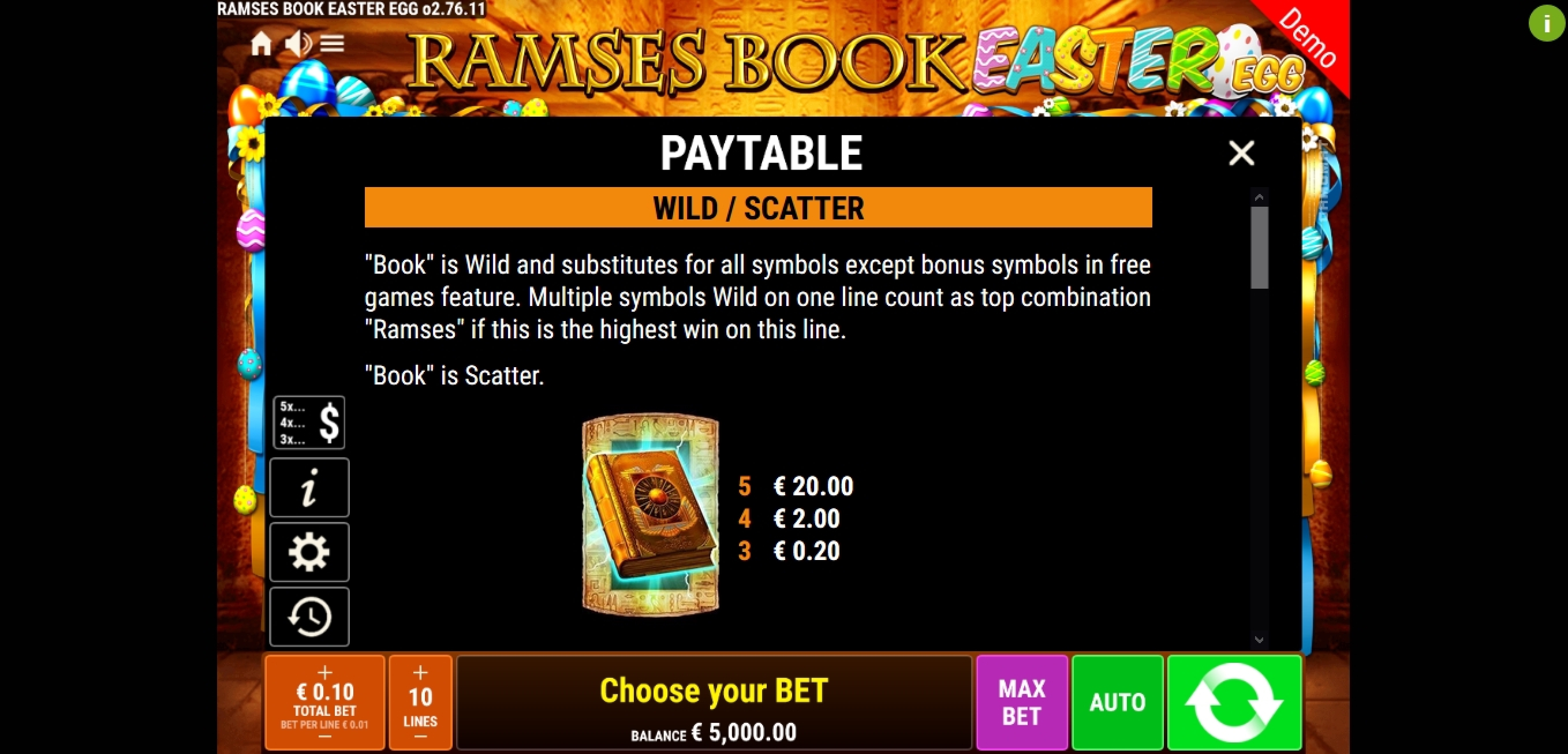 Info of Ramses Book Easter Egg Slot Game by Gamomat