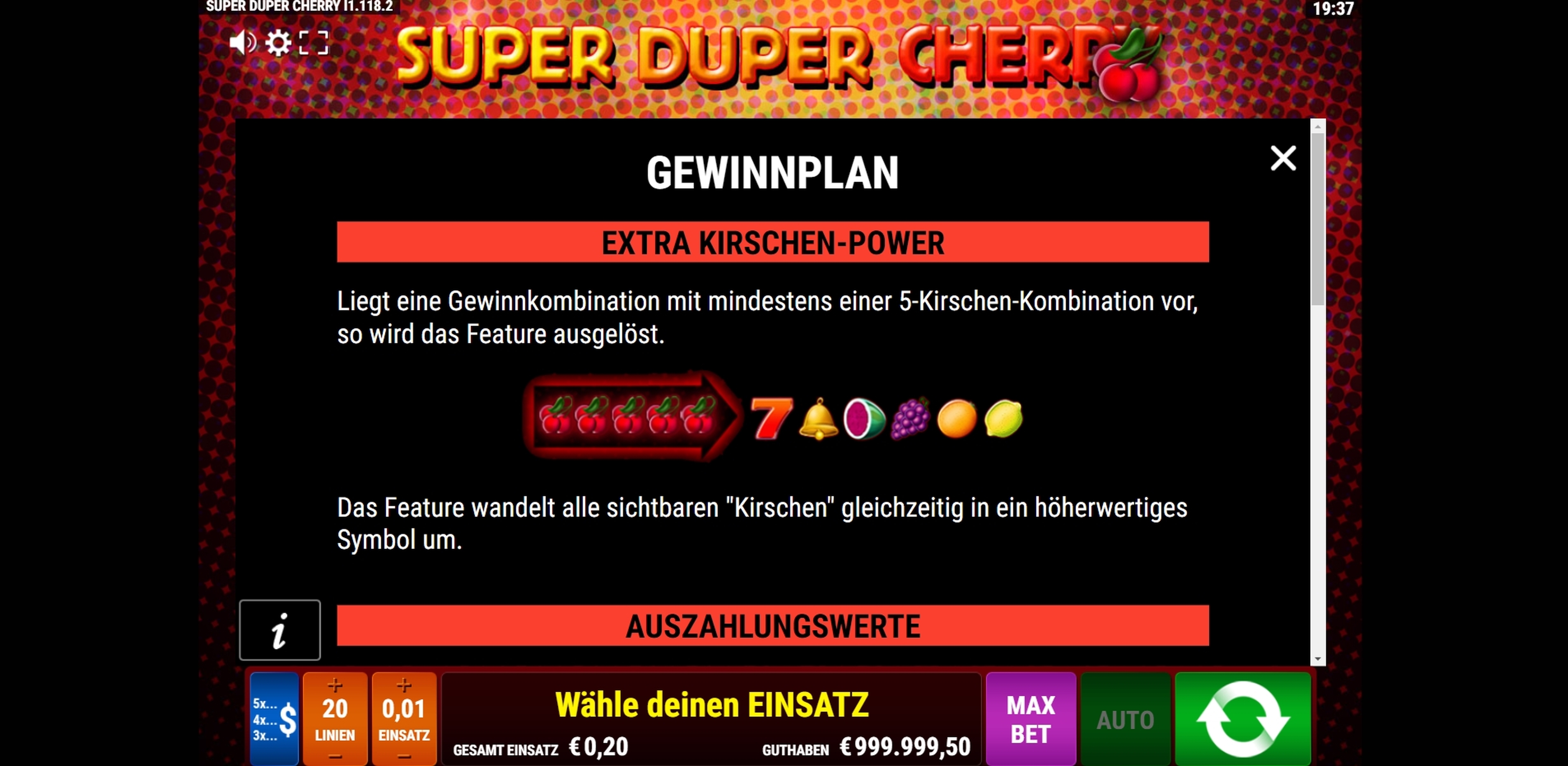 Info of Super Duper Cherry Slot Game by Gamomat