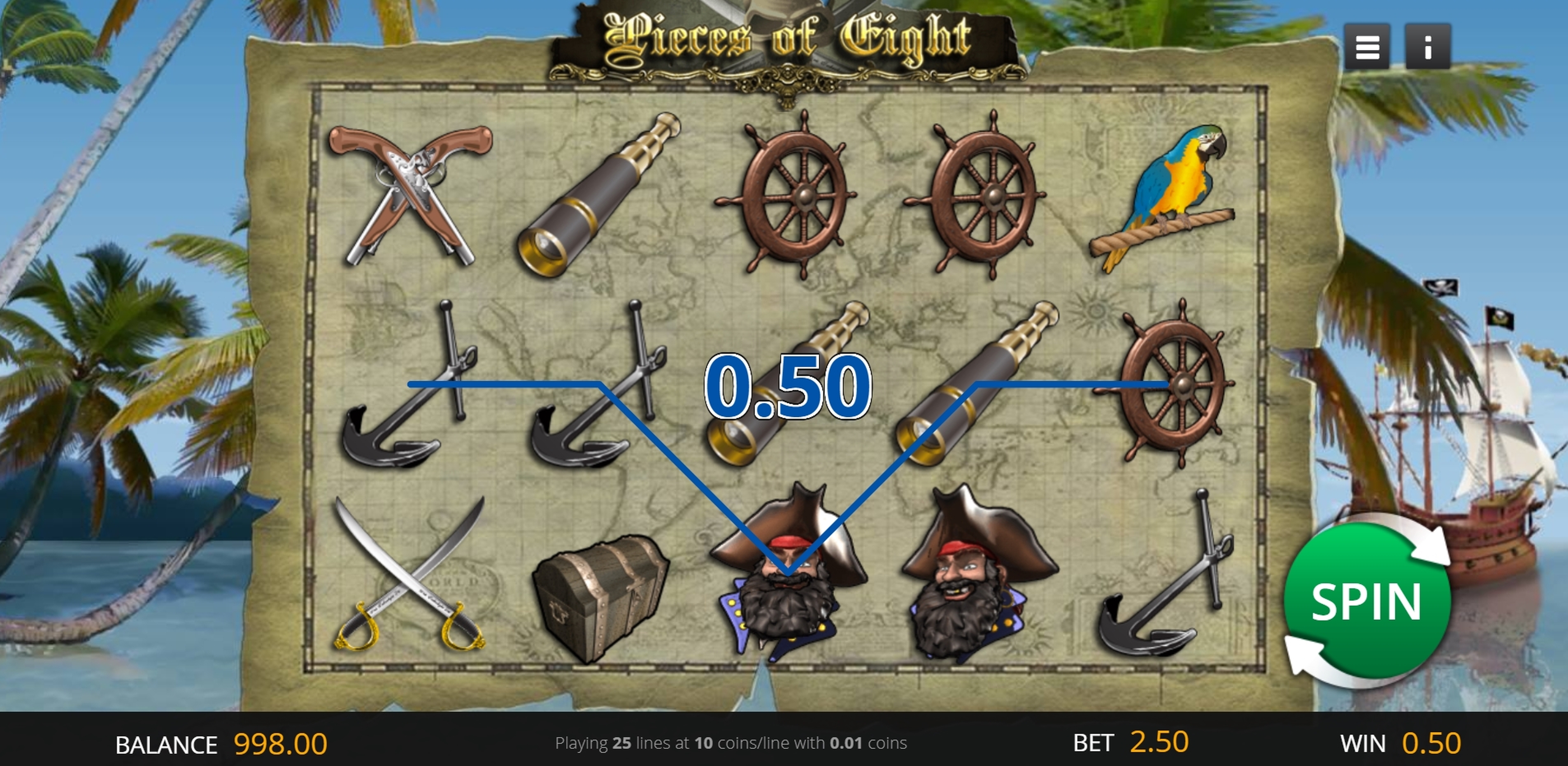Win Money in Pieces of Eight Free Slot Game by Genii