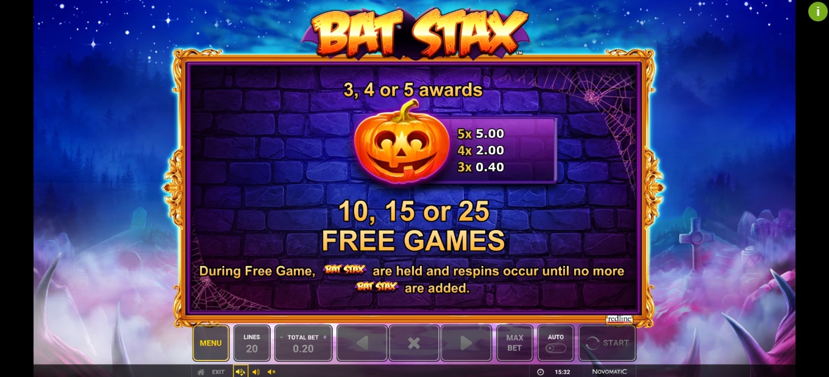 Info of Bat Stax Slot Game by Greentube