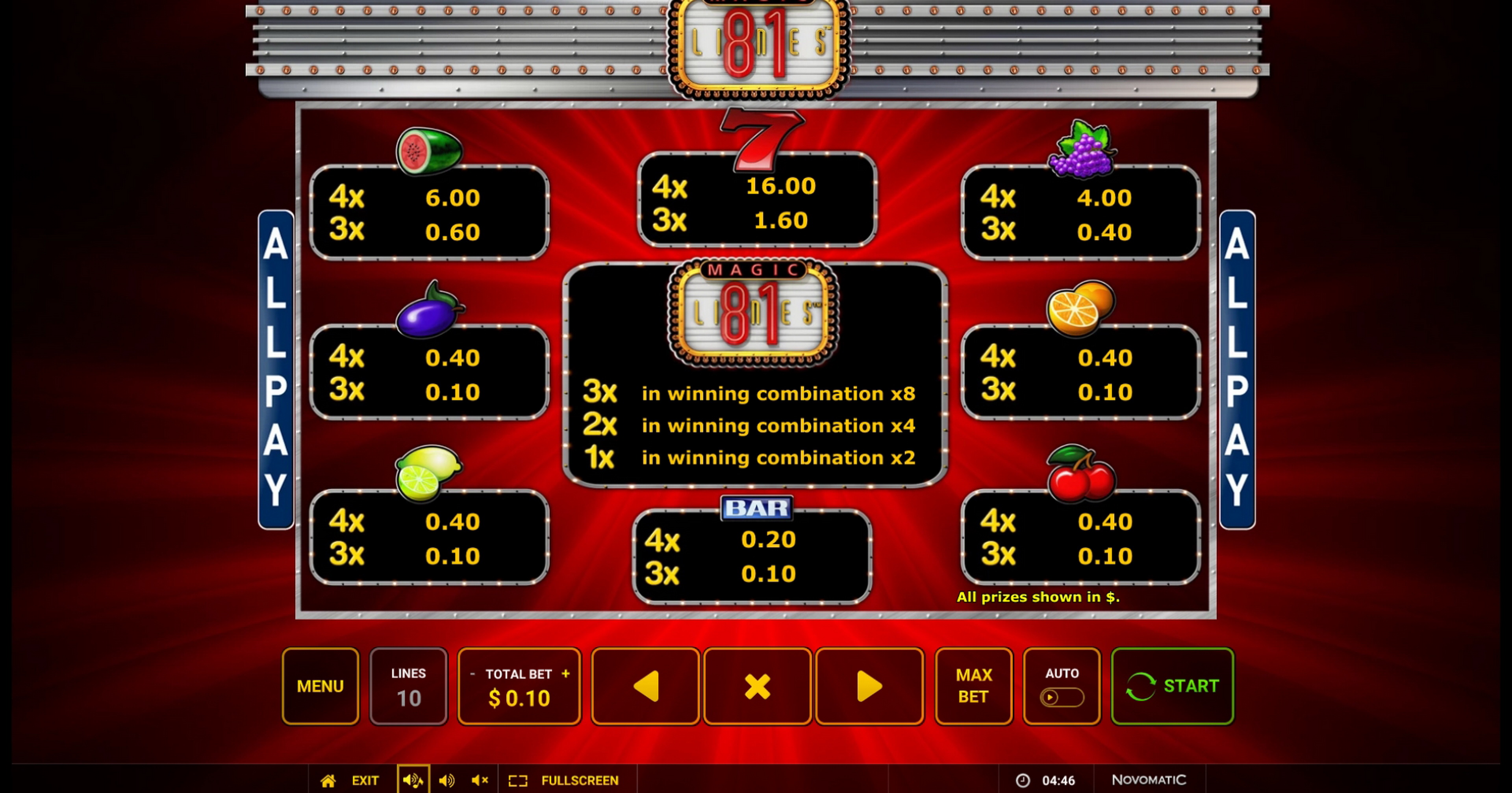 Info of Magic 81 Lines Slot Game by Greentube