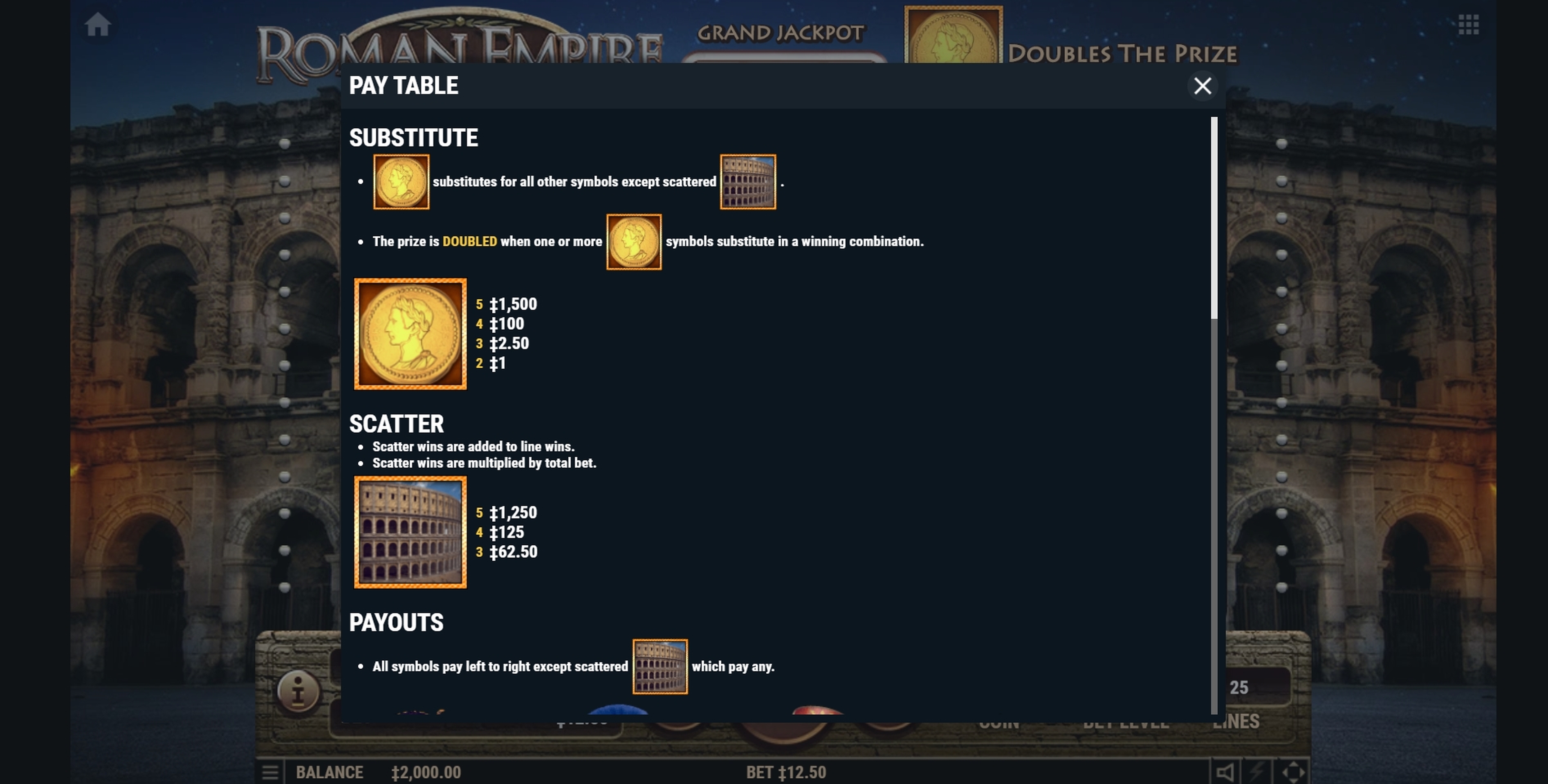 Info of Roman Empire Slot Game by Habanero
