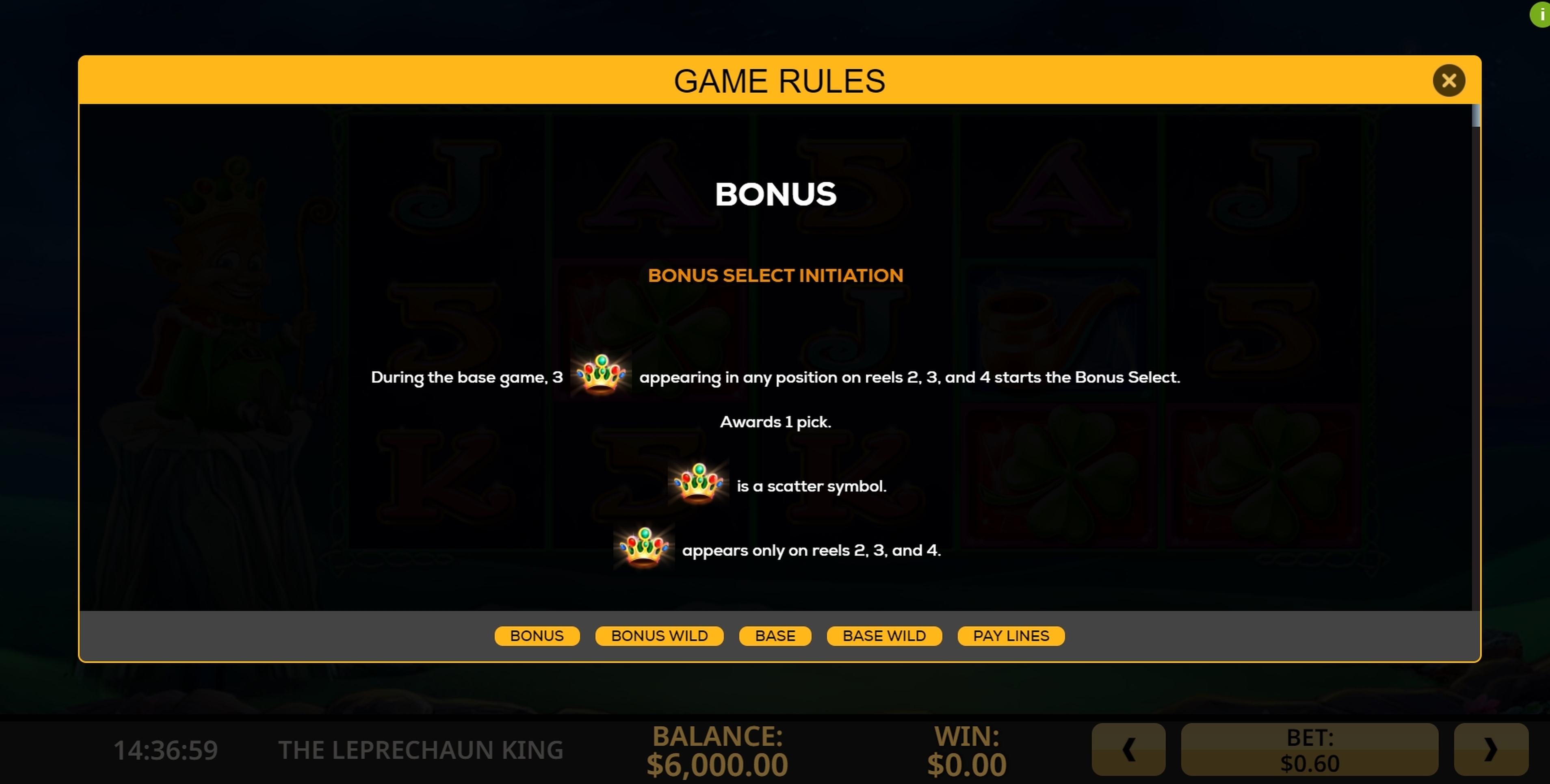 Info of The Leprechaun King Slot Game by High 5 Games
