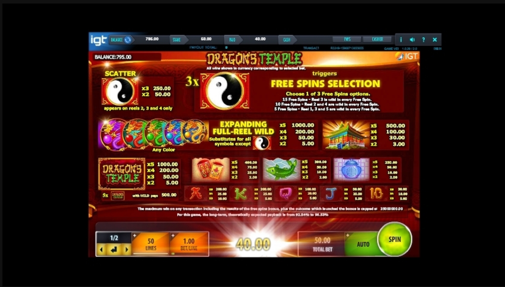 Info of Dragon's Temple Slot Game by IGT