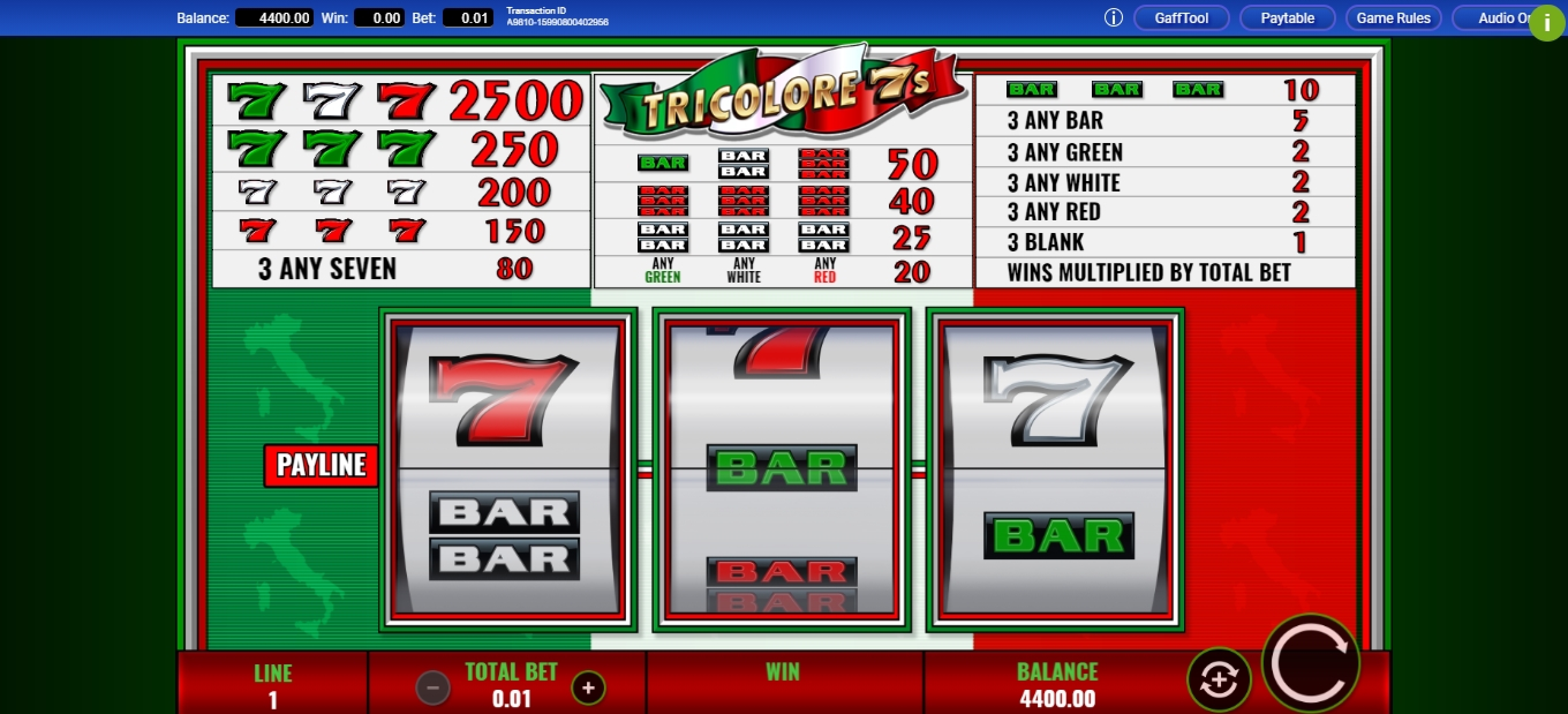 Reels in Tricolore 7s Slot Game by IGT