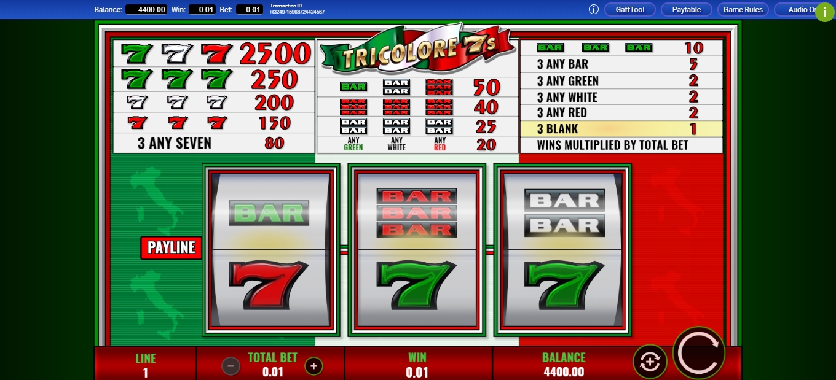 Win Money in Tricolore 7s Free Slot Game by IGT