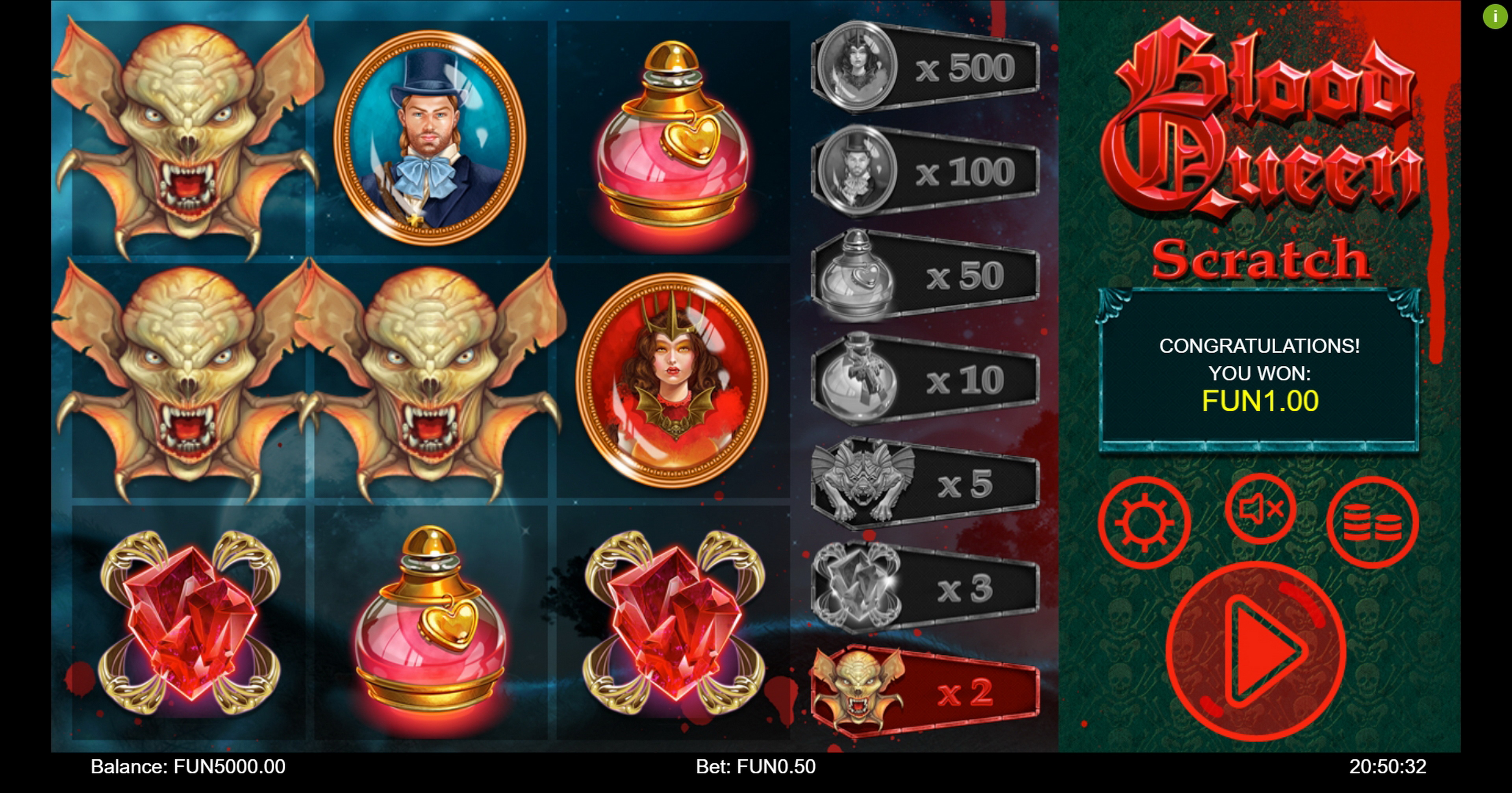 Win Money in Blood Queen Scratch Free Slot Game by Iron Dog Studios