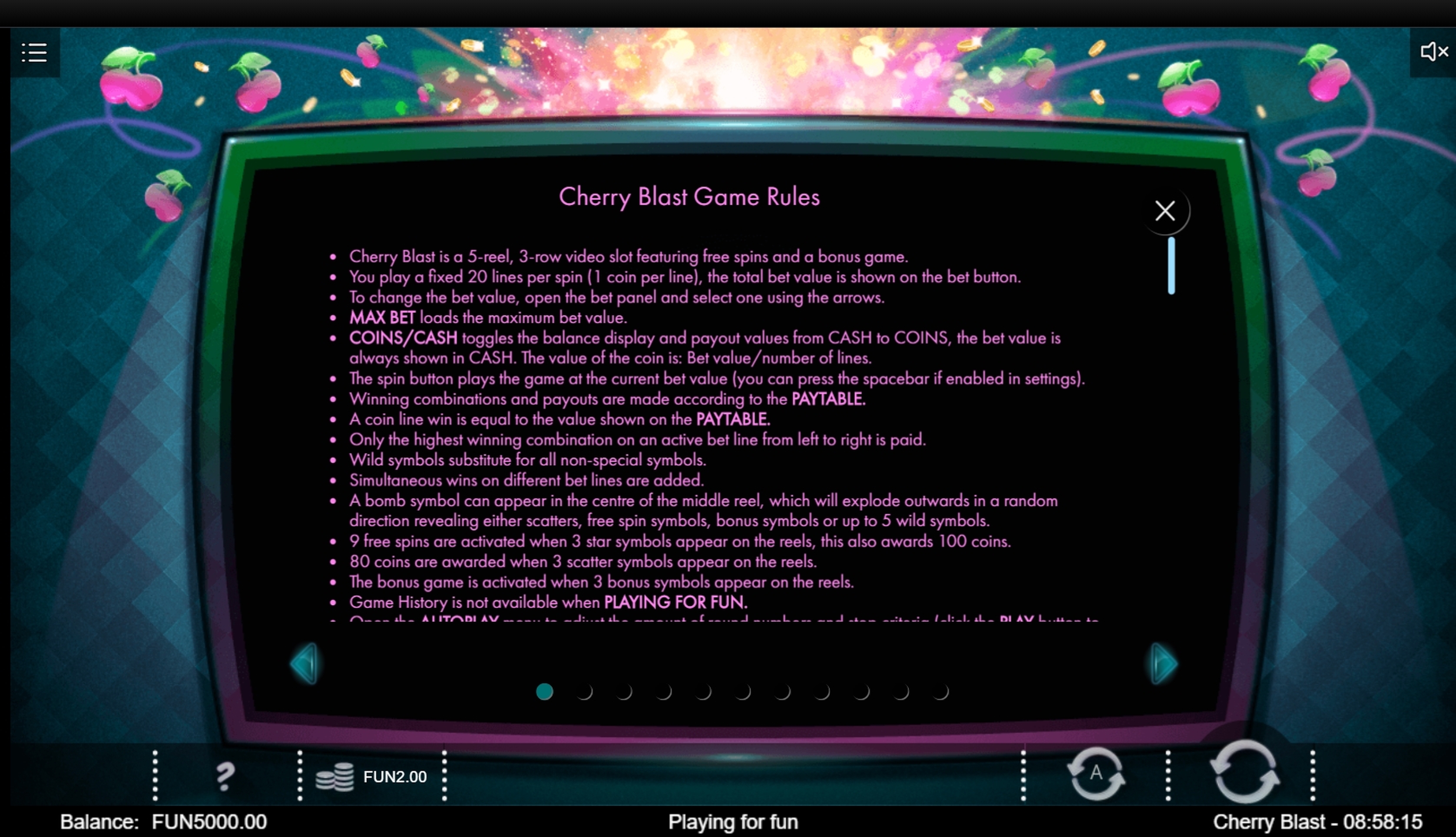 Info of Cherry Blast Slot Game by Iron Dog Studios