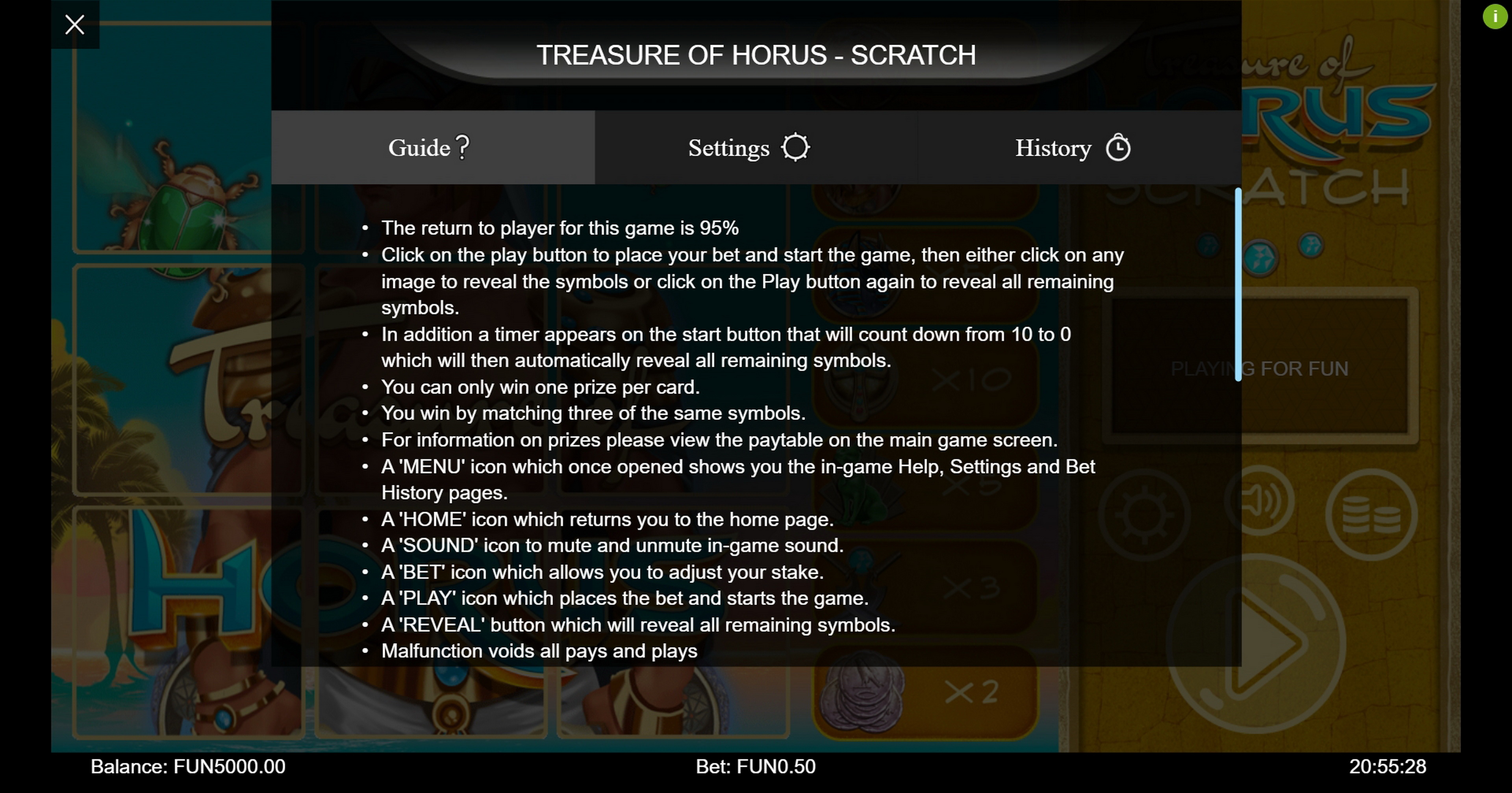 Info of Treasure of Horus Scratch Slot Game by Iron Dog Studios