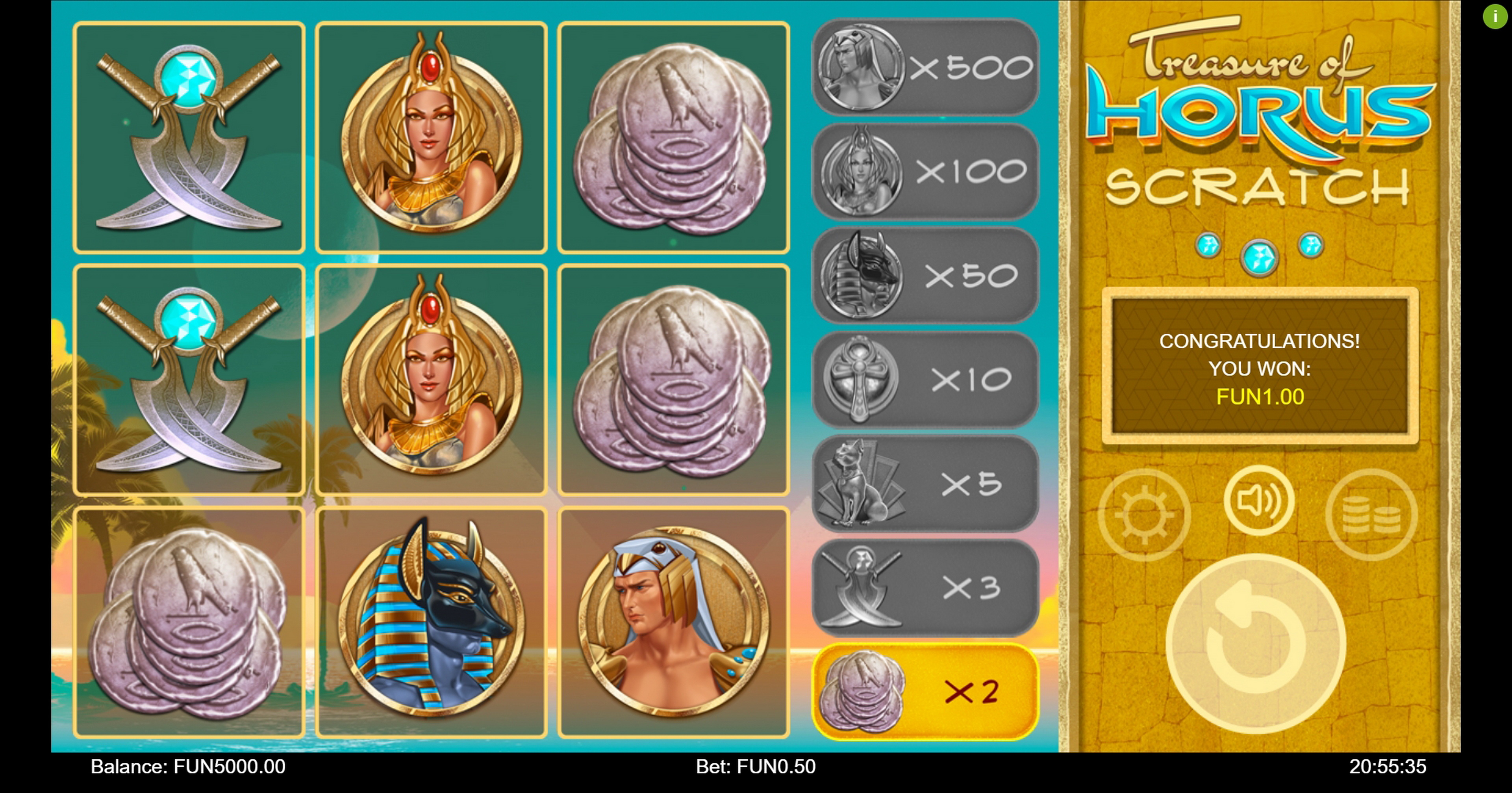 Win Money in Treasure of Horus Scratch Free Slot Game by Iron Dog Studios