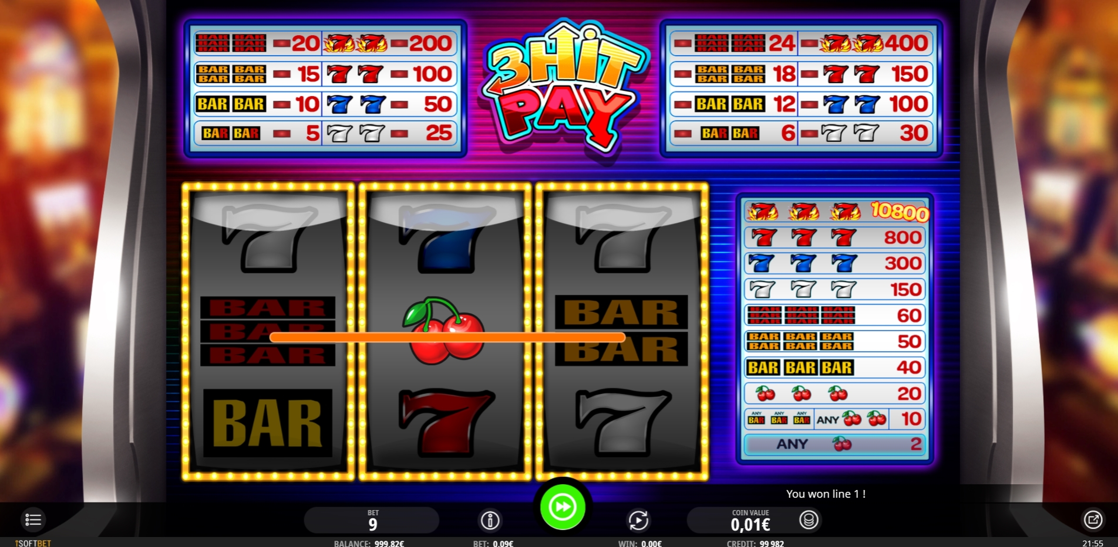 Win Money in 3 Hit Pay Free Slot Game by iSoftBet