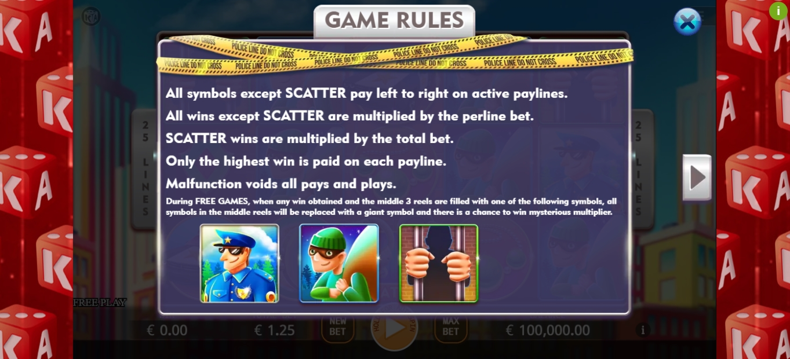 Info of Catch the Thief Slot Game by KA Gaming