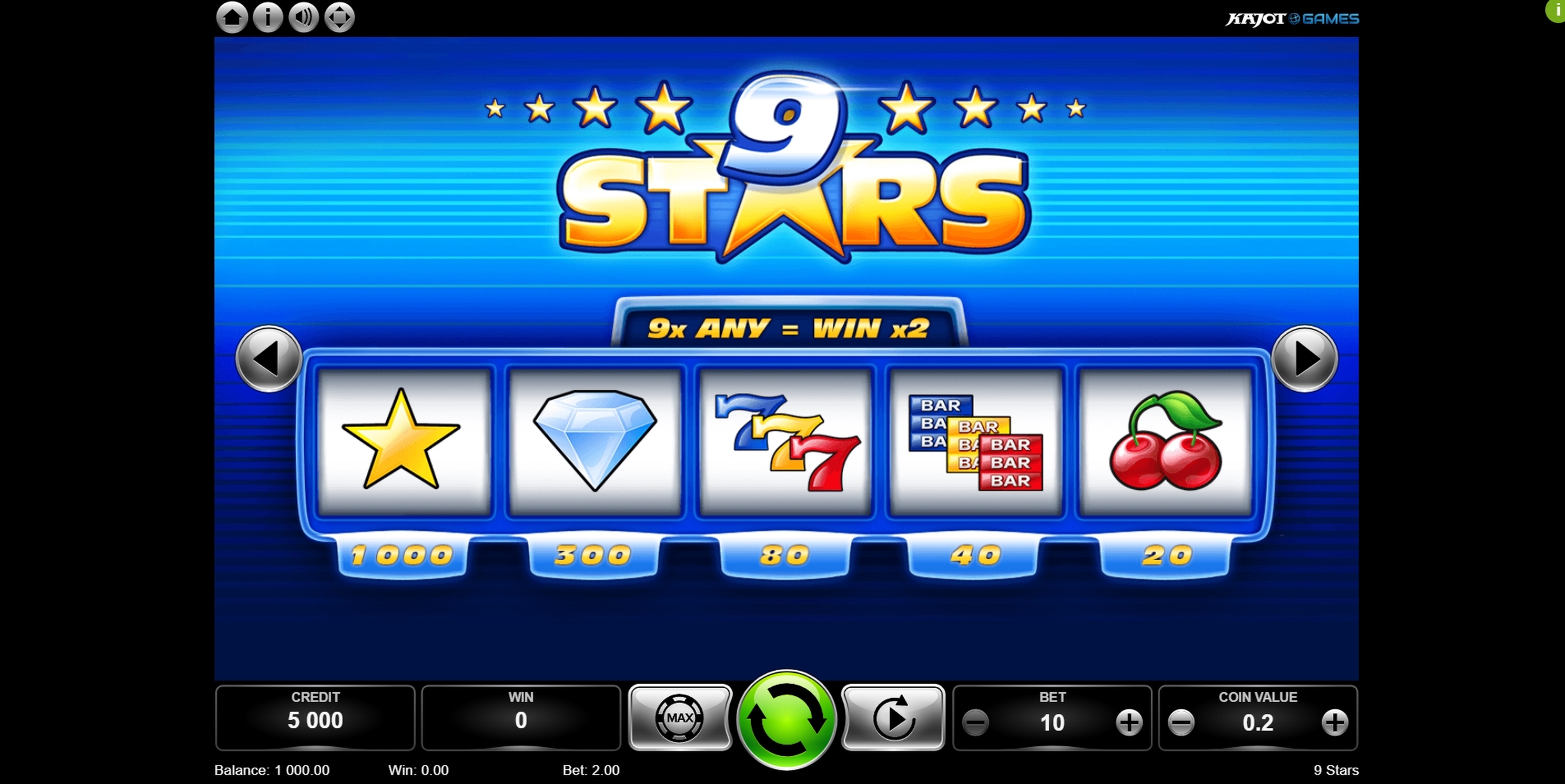 Info of Nine Stars Slot Game by Kajot