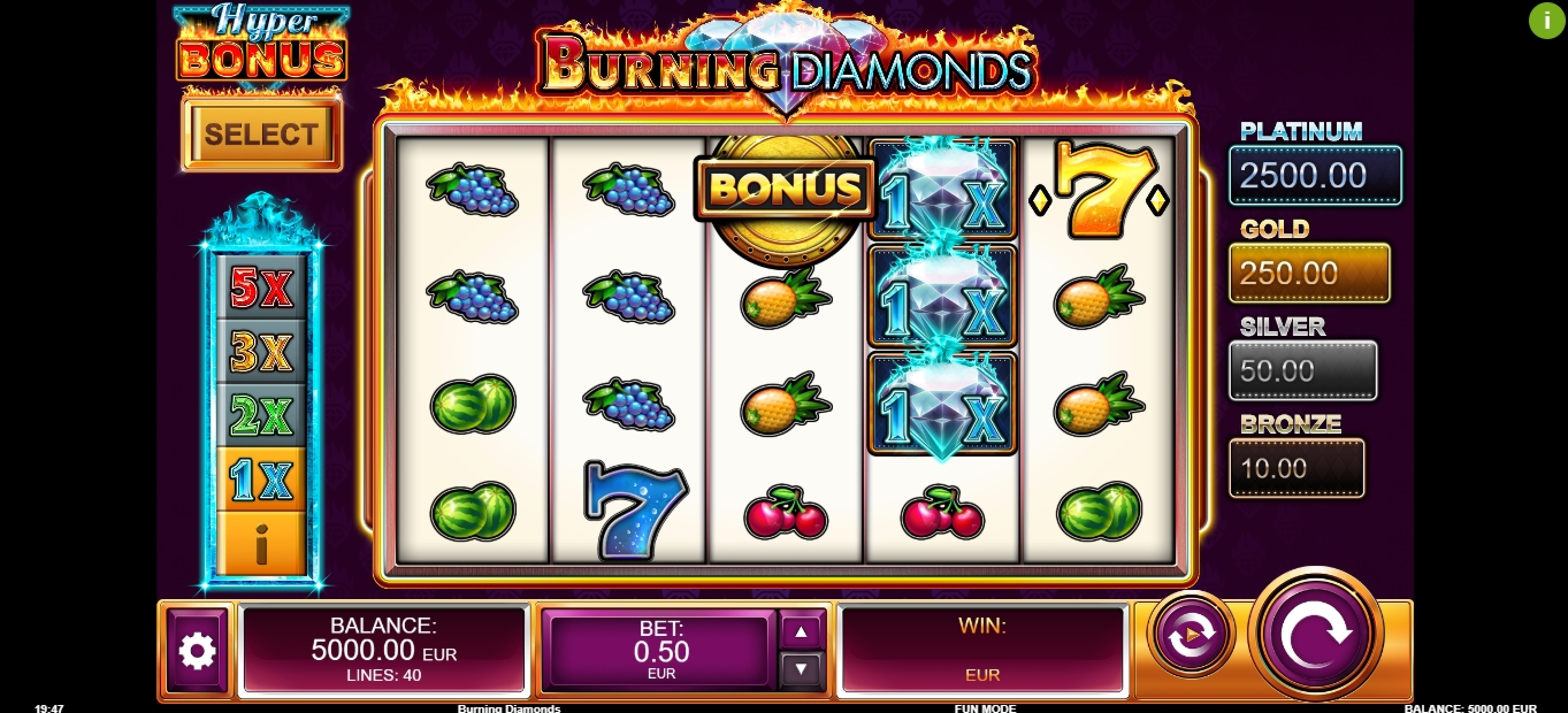 Reels in Burning Diamonds Slot Game by Kalamba Games