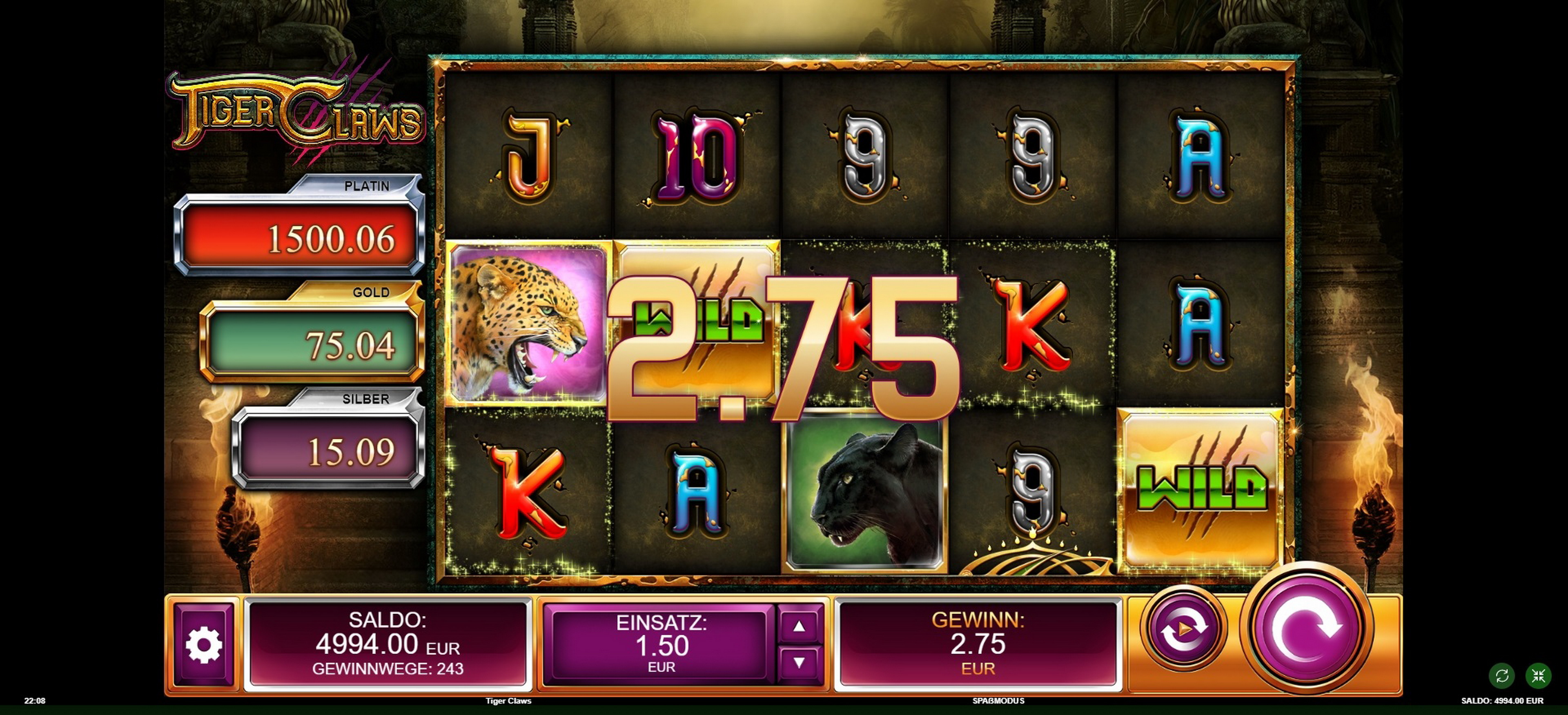 Win Money in Tiger Claws Free Slot Game by Kalamba Games