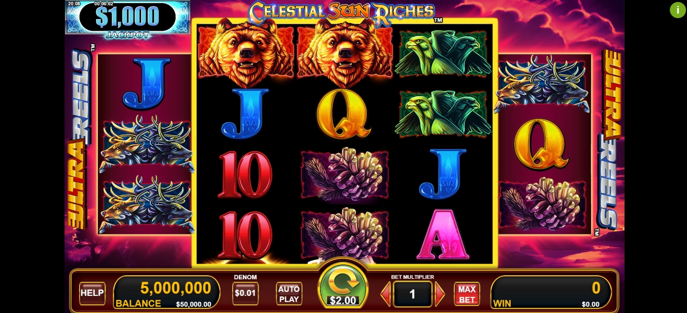 Reels in Celestial Sun Riches Slot Game by Konami Gaming