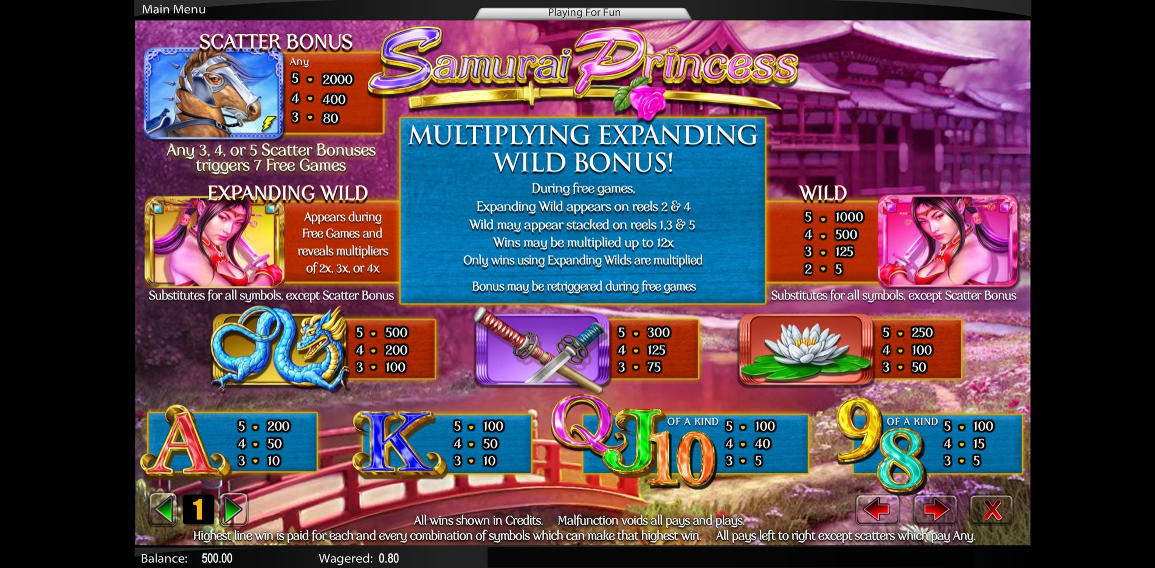 Info of Samurai Princess Slot Game by Lightning Box
