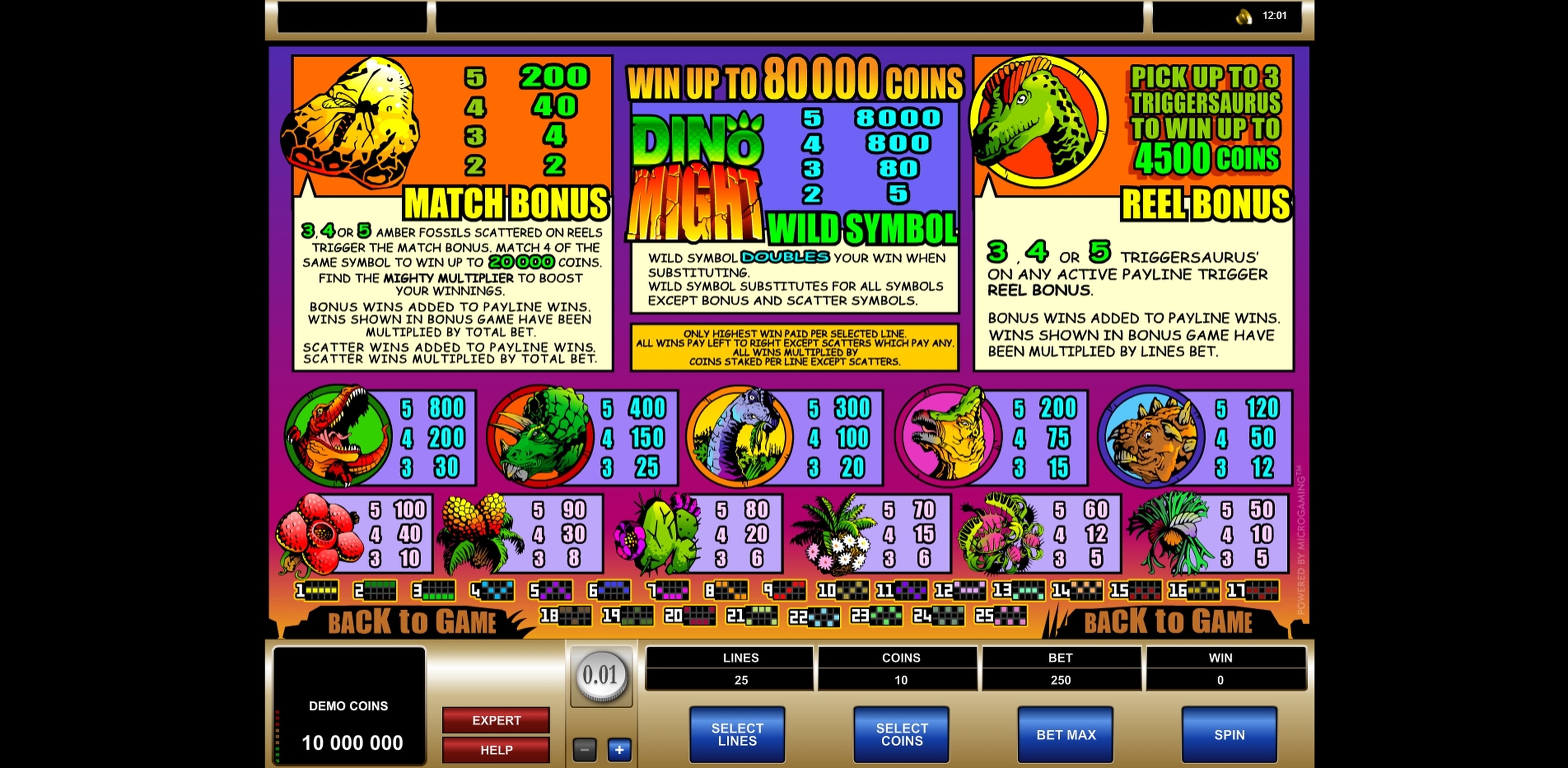 Info of Dino Might Slot Game by Microgaming