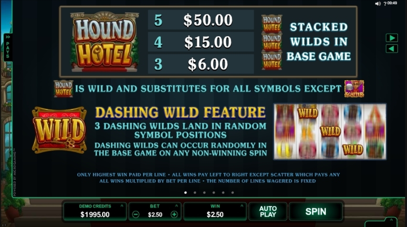 Info of Hound Hotel Slot Game by Microgaming