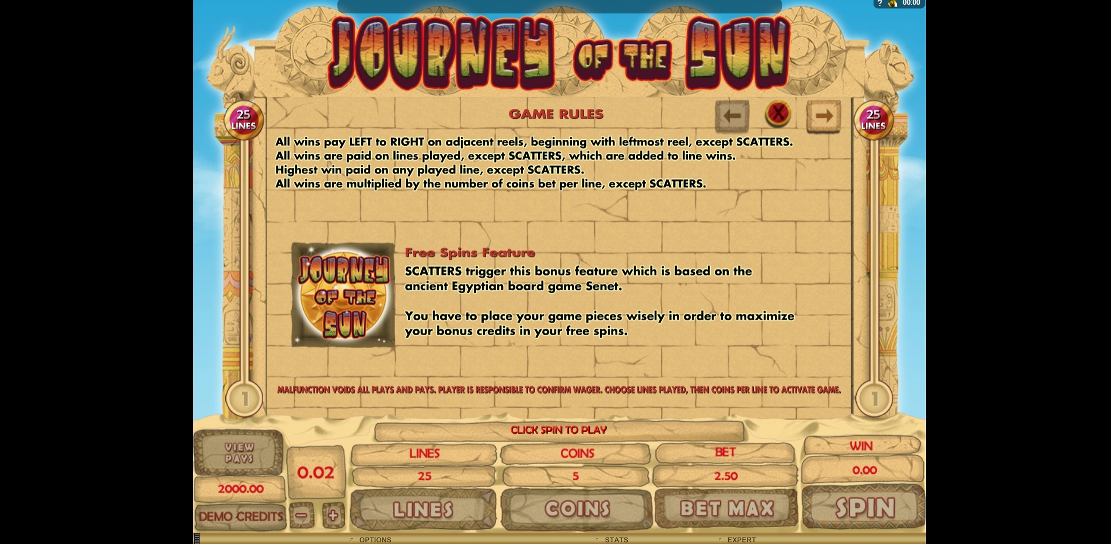 Info of Journey Of The Sun Slot Game by Microgaming