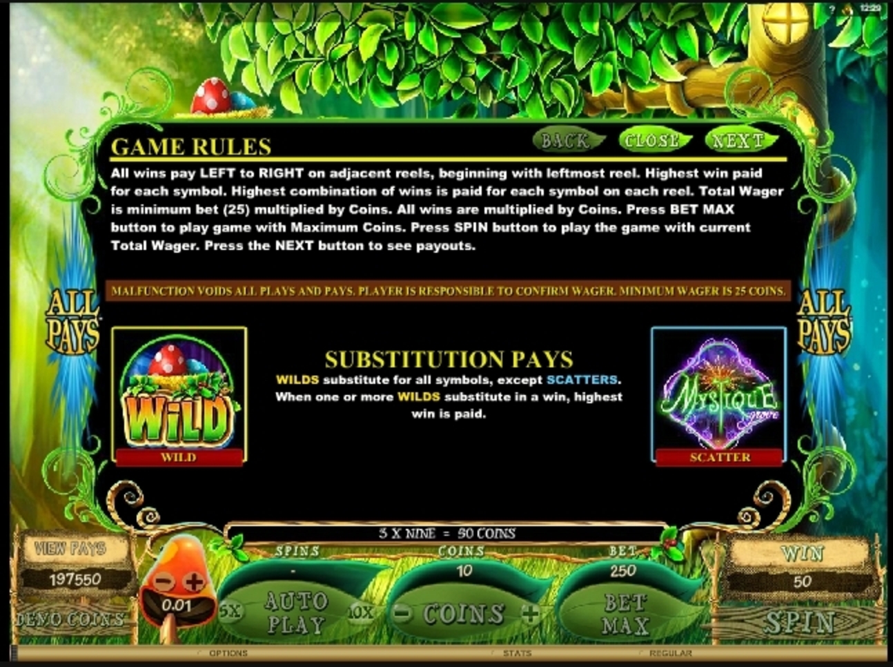 Info of Mystique Grove Slot Game by Microgaming
