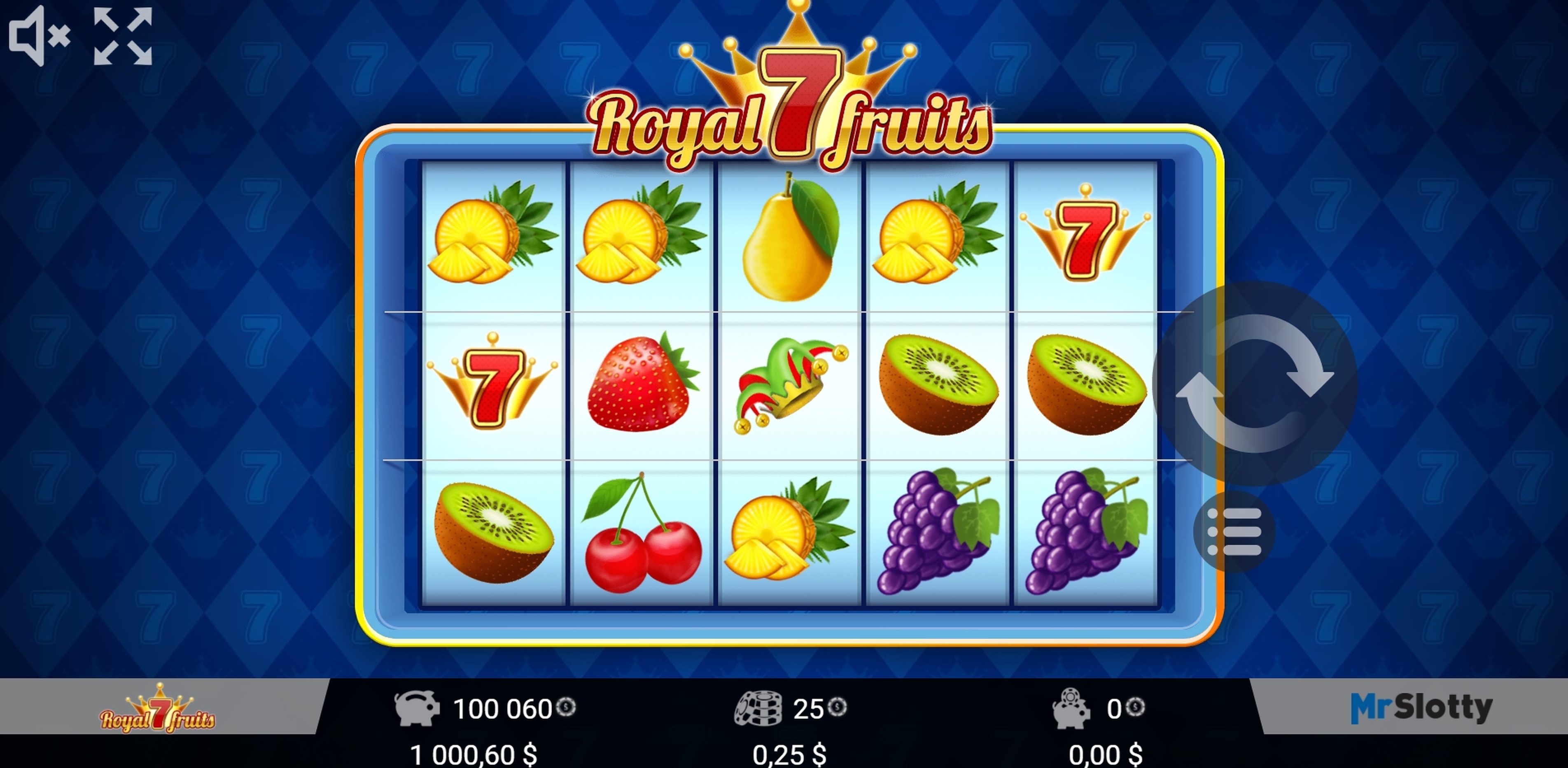 Reels in Royal 7 Fruits Slot Game by Mr Slotty