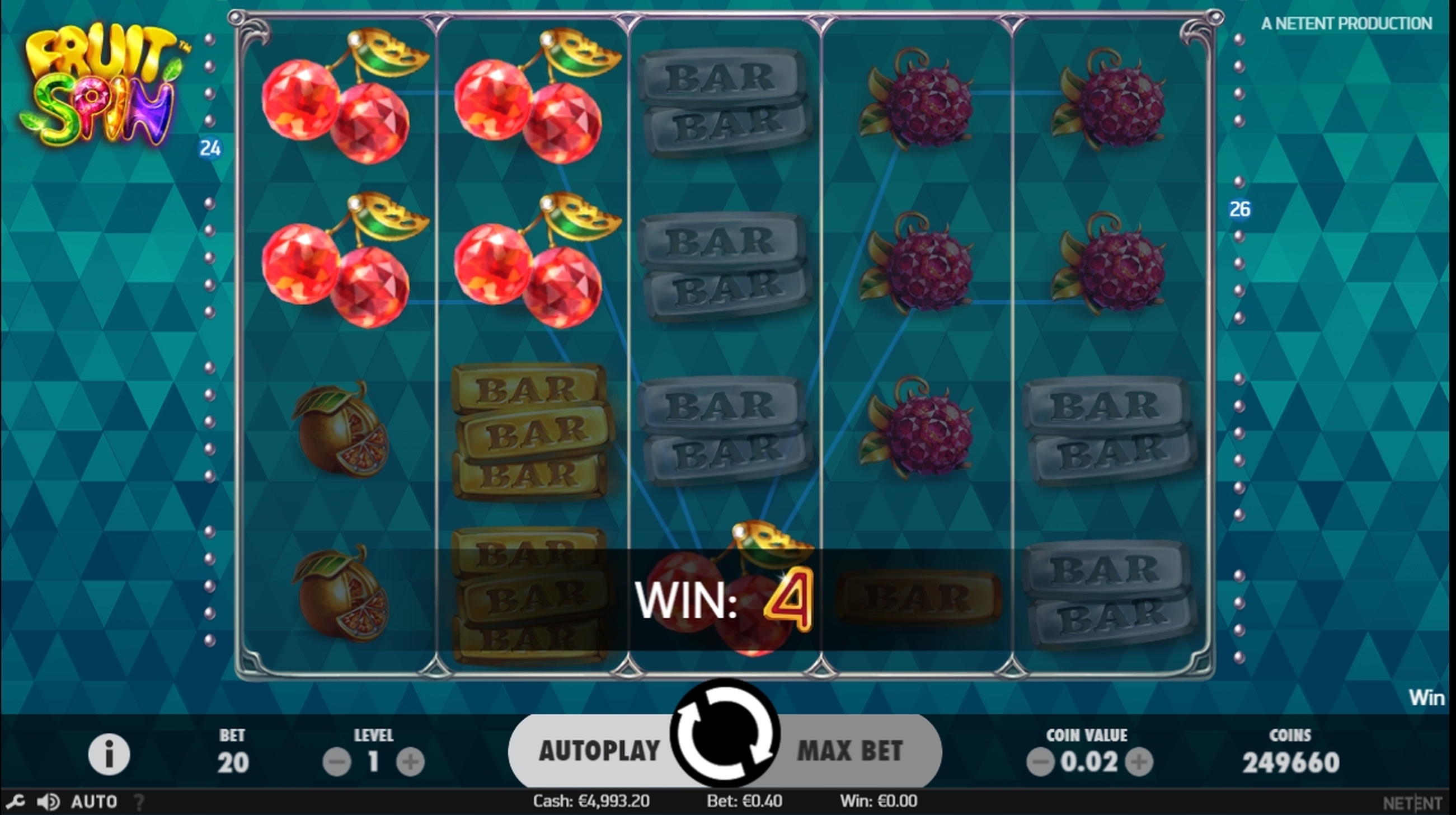 Win Money in Fruit Spin Free Slot Game by NetEnt