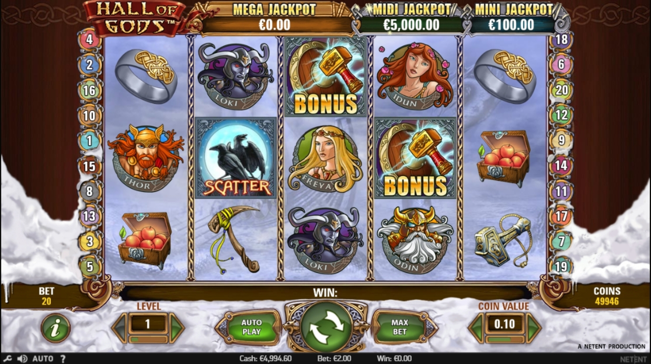 Reels in Hall of Gods Slot Game by NetEnt