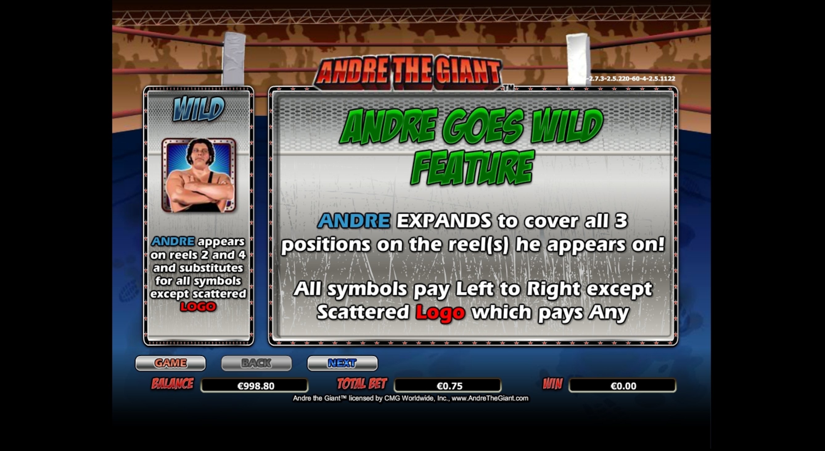 Info of Andre The Giant Slot Game by NextGen Gaming