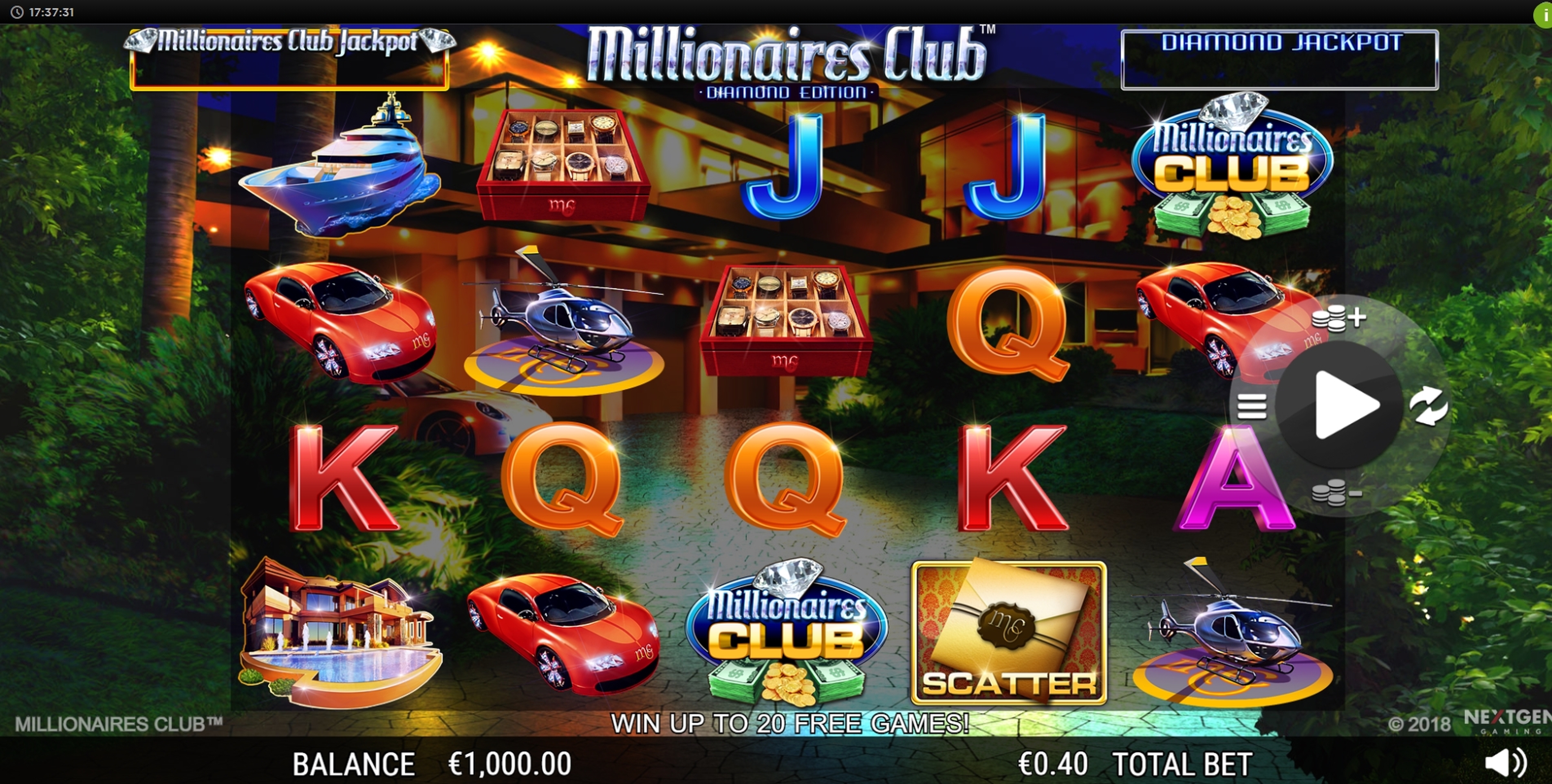 Reels in Millionaires Club Diamond Edition Slot Game by NextGen Gaming