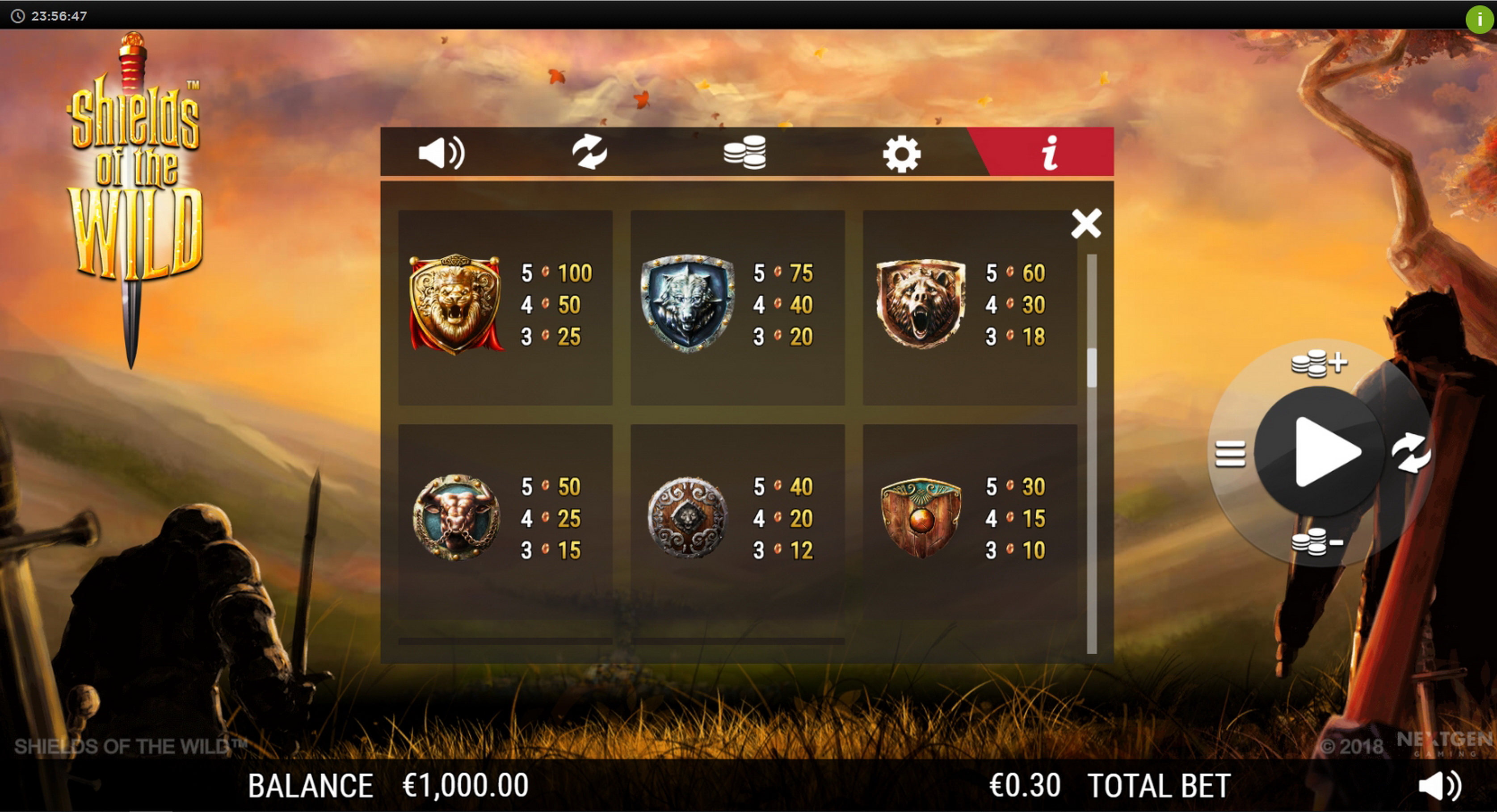 Info of Shields of the Wild Slot Game by NextGen Gaming
