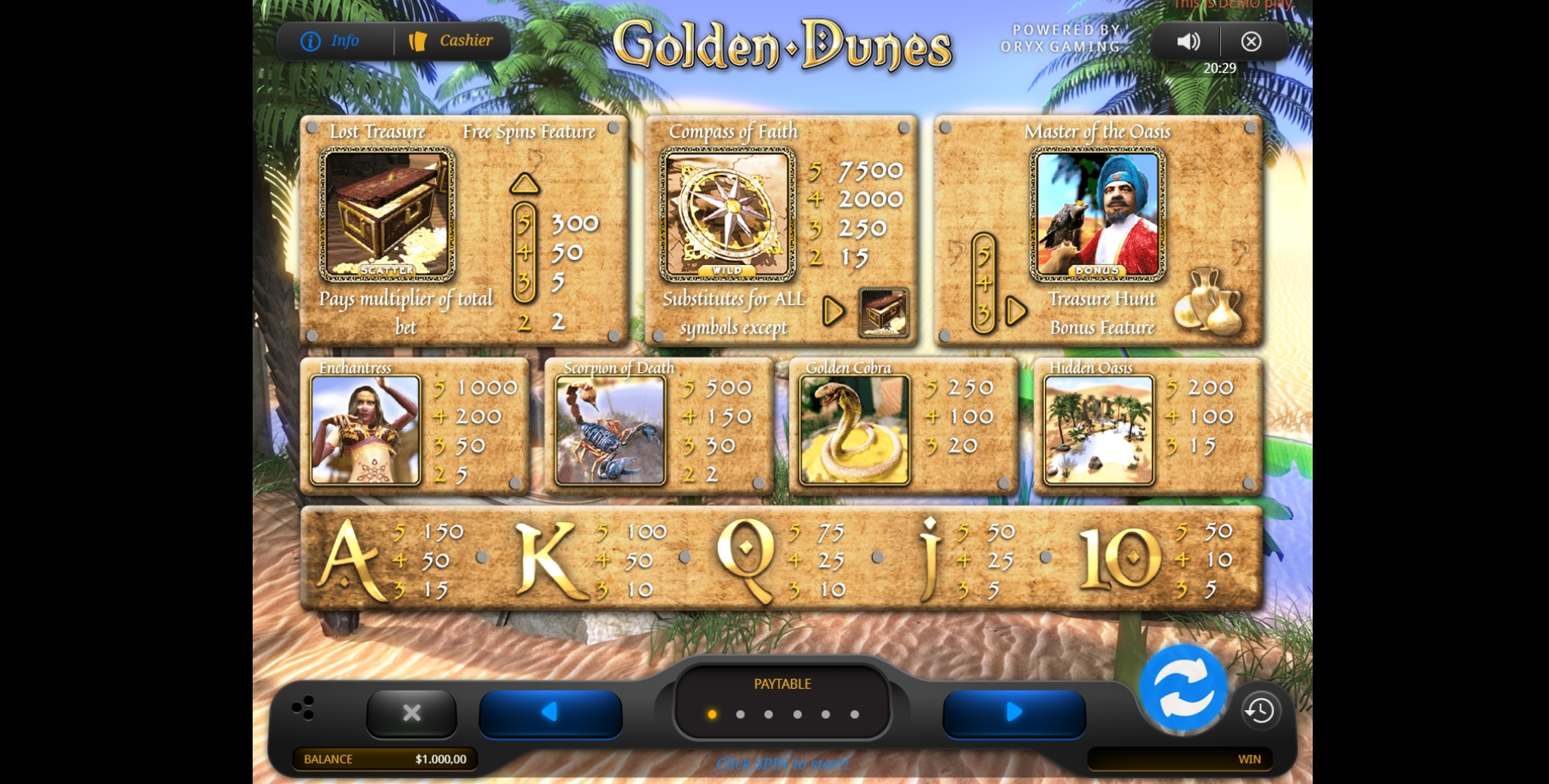 Info of Golden Dunes Slot Game by Oryx Gaming