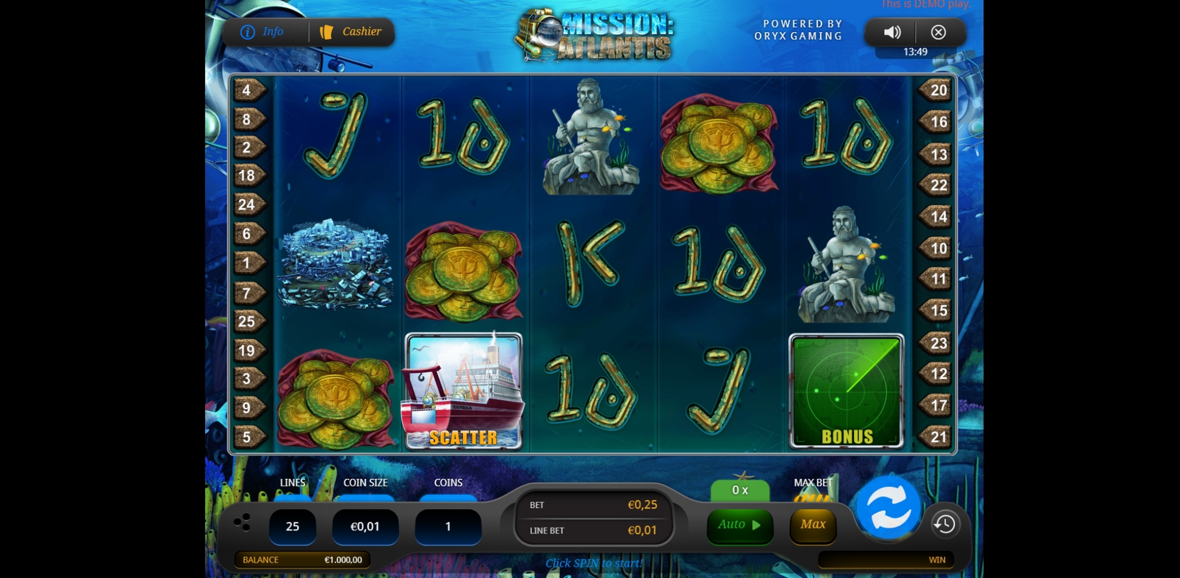 Reels in Mission: Atlantis Slot Game by Oryx Gaming