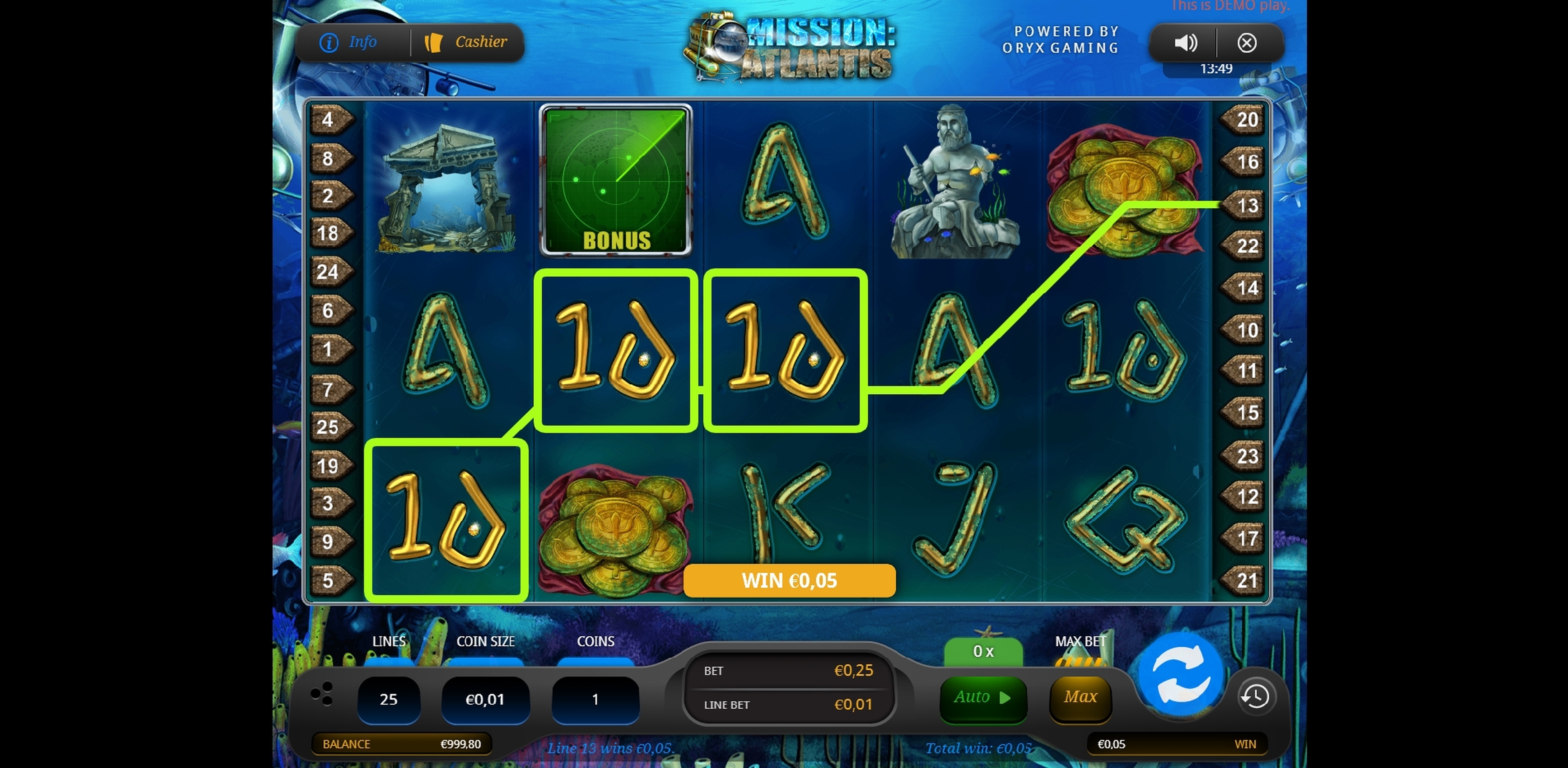 Win Money in Mission: Atlantis Free Slot Game by Oryx Gaming