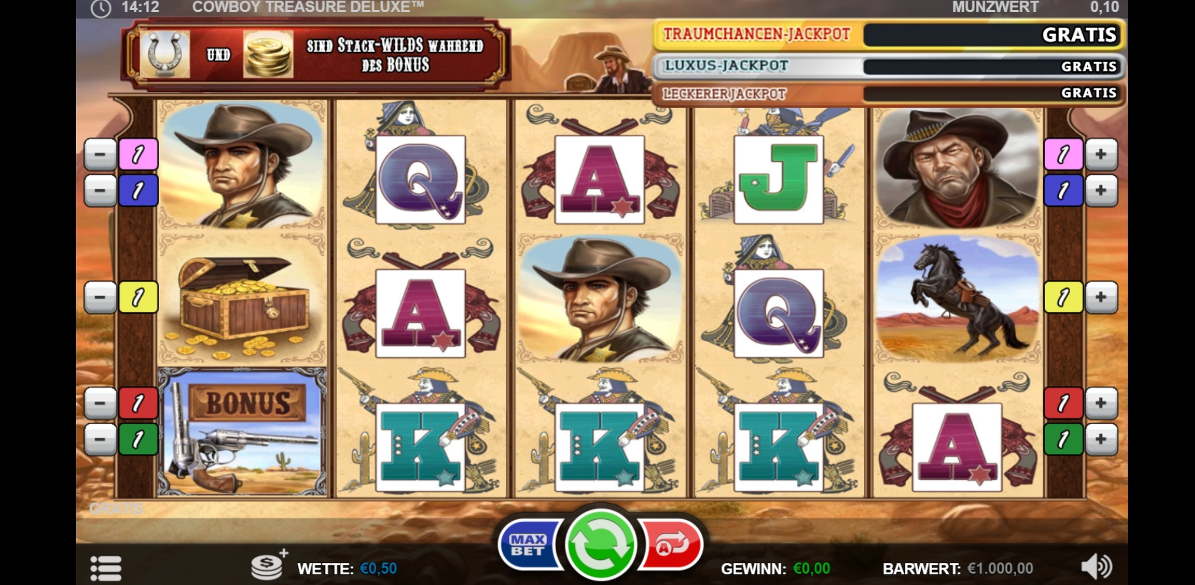 Reels in Cowboy Treasure Slot Game by Playn GO