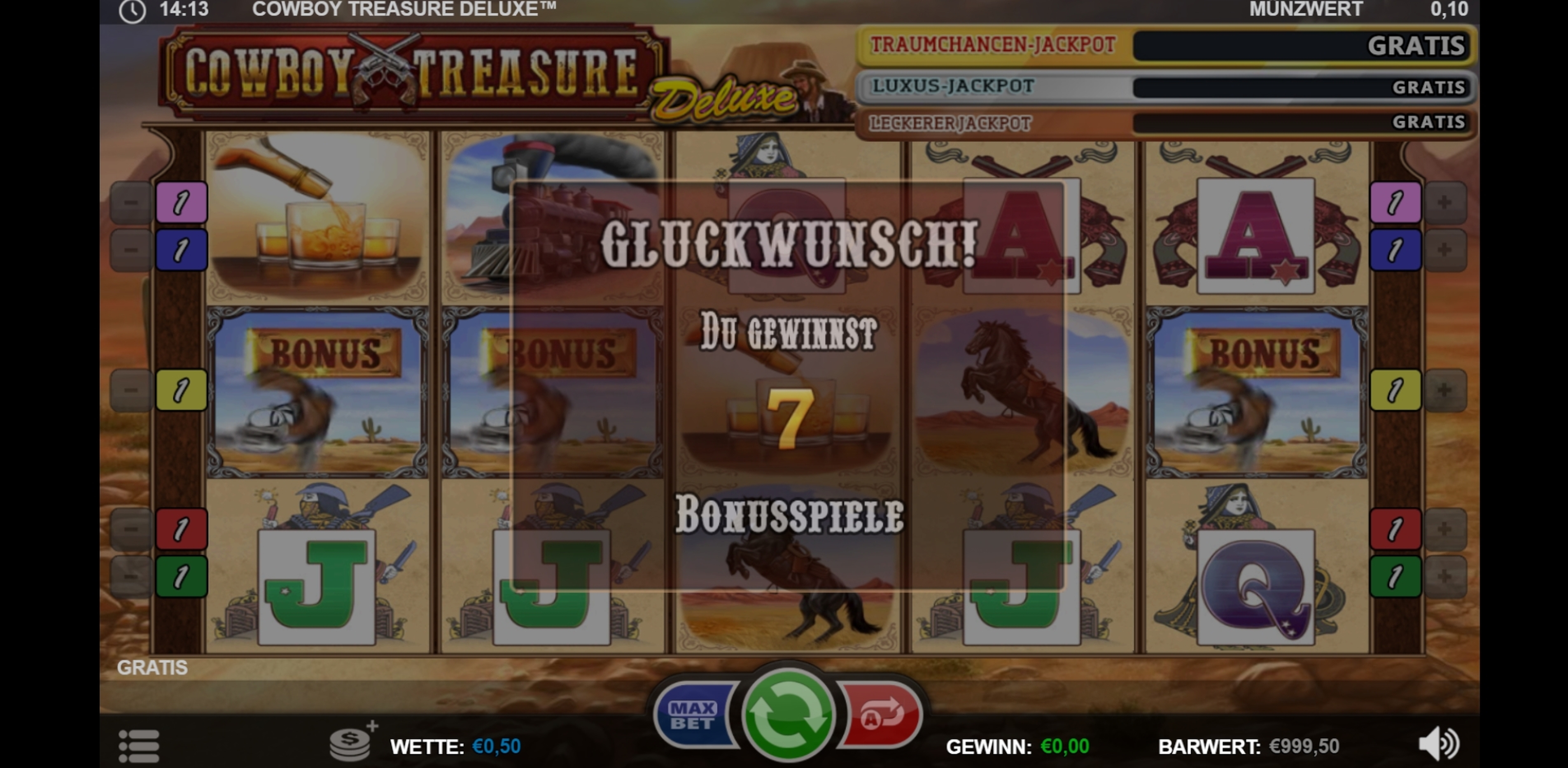 Win Money in Cowboy Treasure Free Slot Game by Playn GO