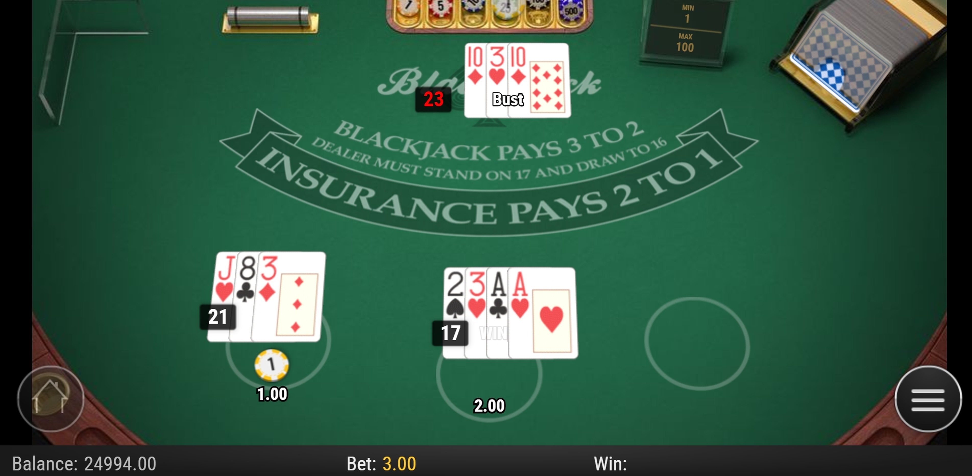 Win Money in European Blackjack MH Free Slot Game by Playn GO