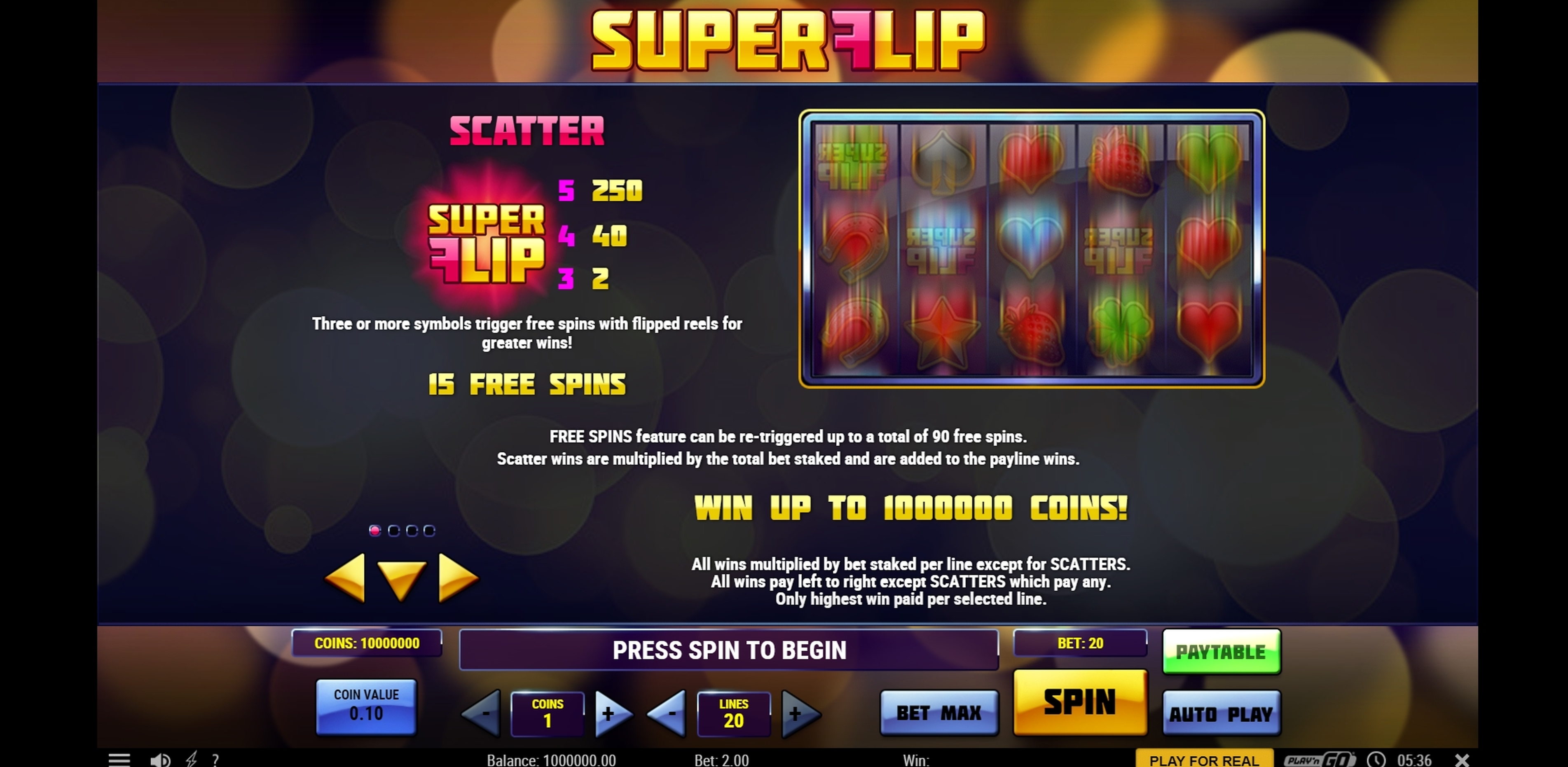 Info of Super Flip Slot Game by Playn GO
