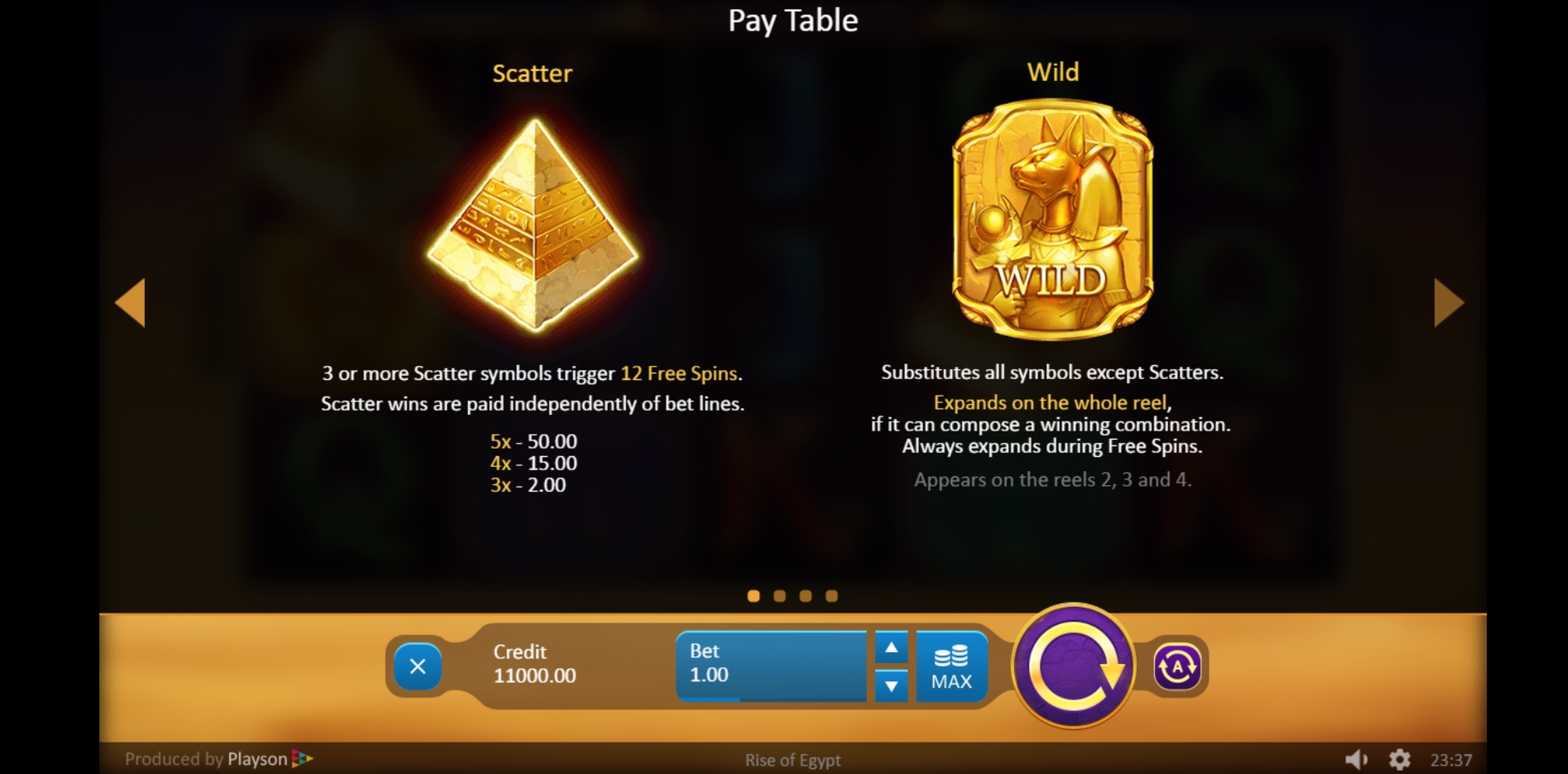 Info of Rise of Egypt Slot Game by Playson