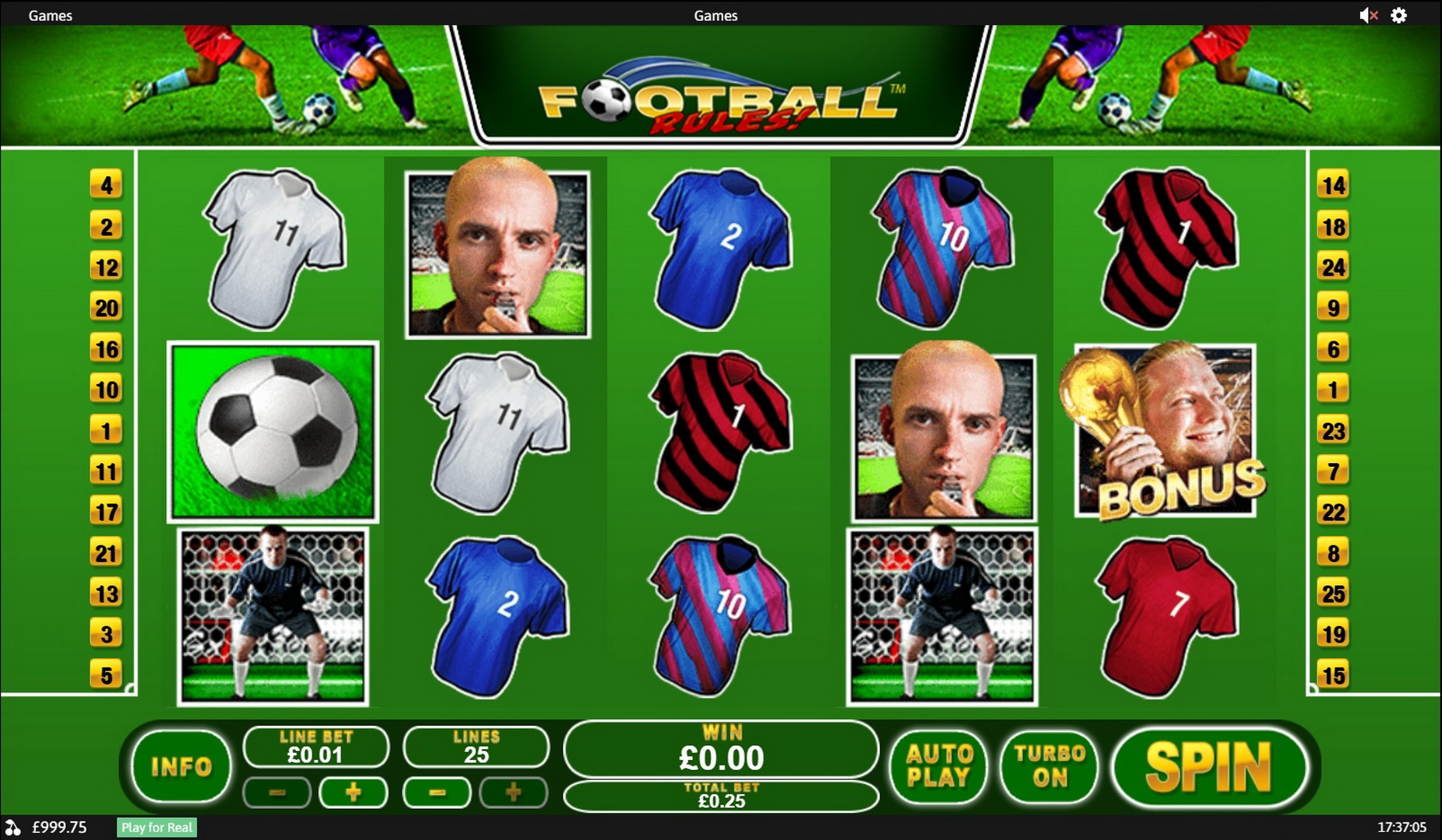 Reels in Football Rules Slot Game by Playtech