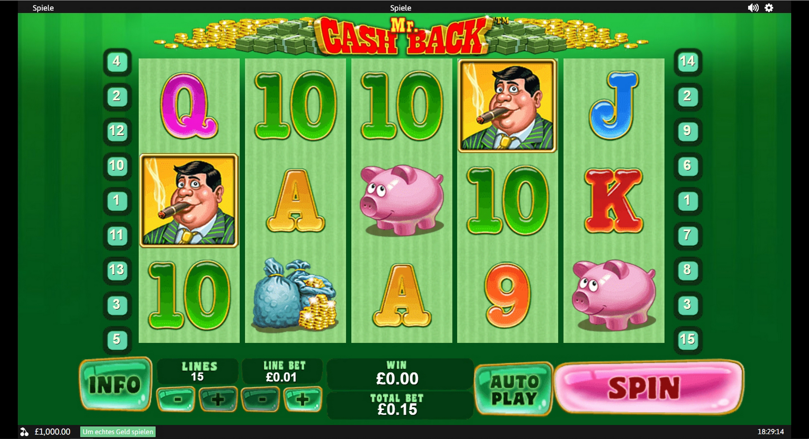 Reels in MR. Cashback Slot Game by Playtech